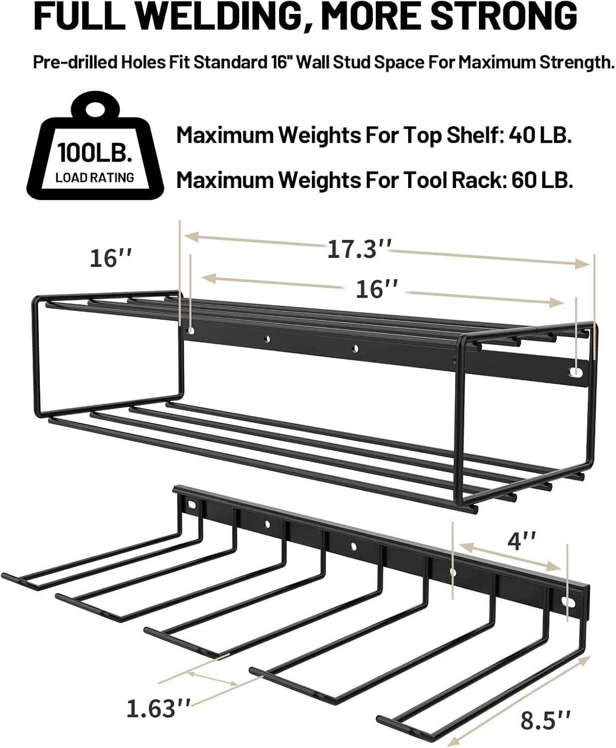 My Rustic Power Tool Organizer and Storage Rack Cordless Drill Tools Organizers Holder, Garage Tool Storage Metal Wall Mounted for Handheld Power Tools Heavy Duty Floating Tool Shelf--1-Pack