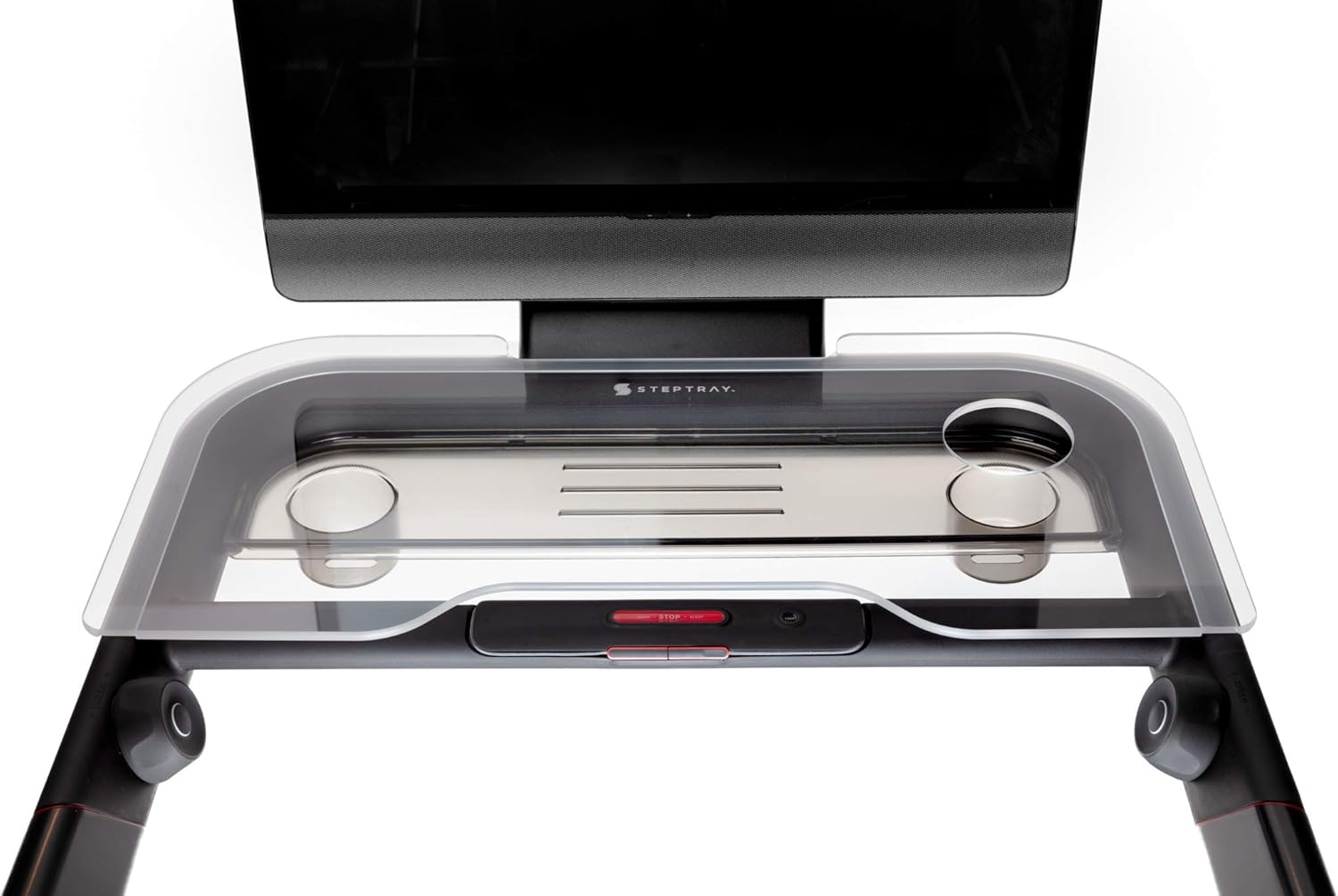 TFD The StepTray | Compatible with Peloton Tread, Made in USA | Walking Desk Attachment Holder for Laptop, Tablet, Phone, & Book - Exercise Workstation, Easy Mount Tray - Peloton Treadmill Accessories