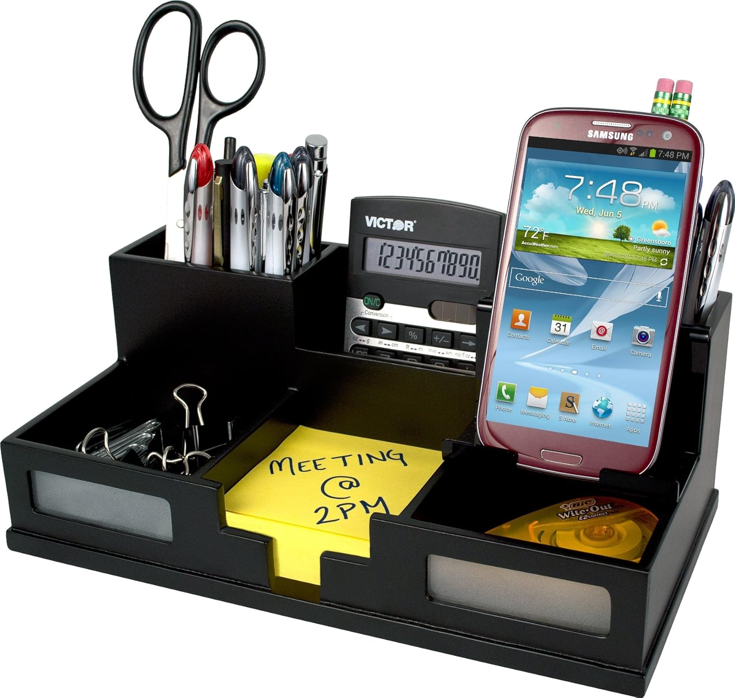 Victor Wood Desk Organizer with Smart Phone Holder, Midnight Black, 9525-5 Pack of 2