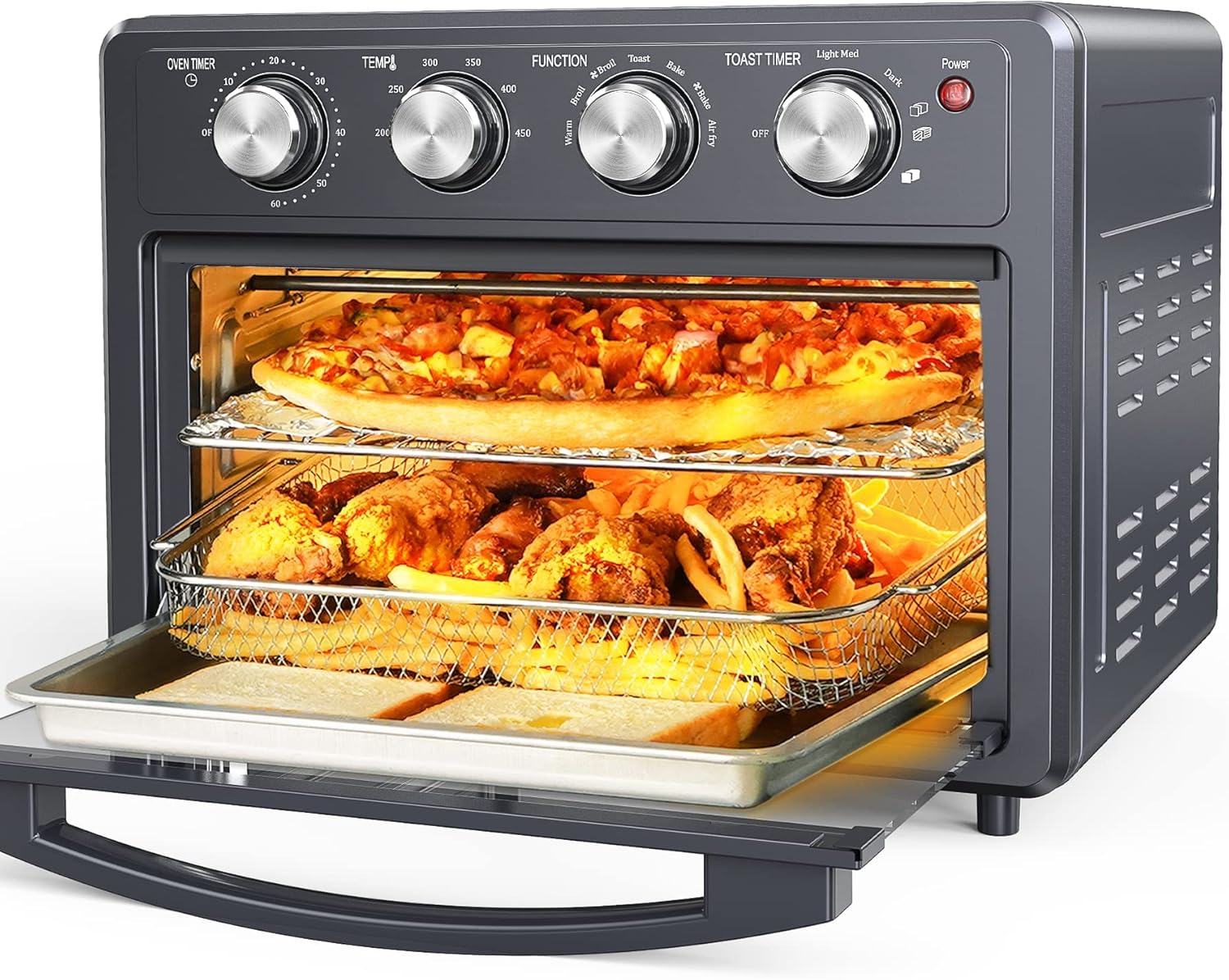 Air Fryer Toaster Oven Combo, 25 QT Air Fryer 7-in-1 Convection Toaster Oven with Air Fryer, Roast, Bake, Broil, Reheat, Large Toaster Oven Air Fryer Combo 5 Accessories Up to 450°F 1700W