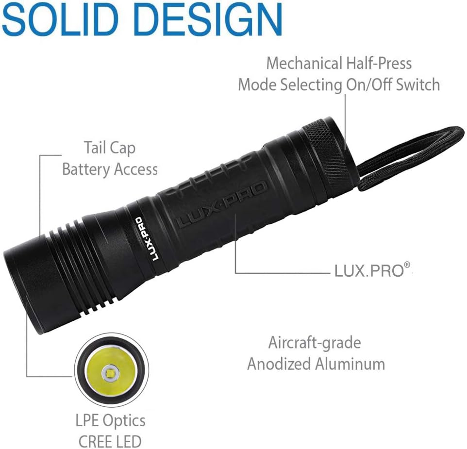 LUXPRO High Lumen Tactical CREE LED Handheld Flashlight with TackGrip, LP601V3 (2 Pack) Pack of 2