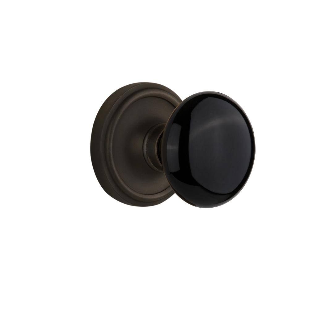 Nostalgic Warehouse Classic Rosette with Black Porcelain Door Knob, Double Dummy, Oil-Rubbed Bronze