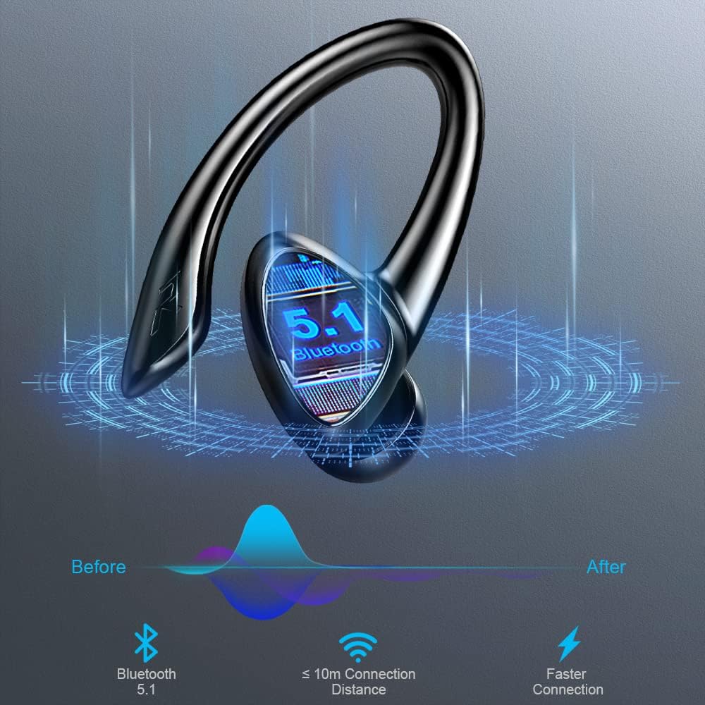Wireless Earbud, Sport Bluetooth 5.1 Earbud, Wireless Earphones with Detachable Earhook, HiFi Sound Noise Cancelling Bluetooth Earphones with Mic, 35H Playtime, IP7 Waterproof Headphones for Sport Pack of 2