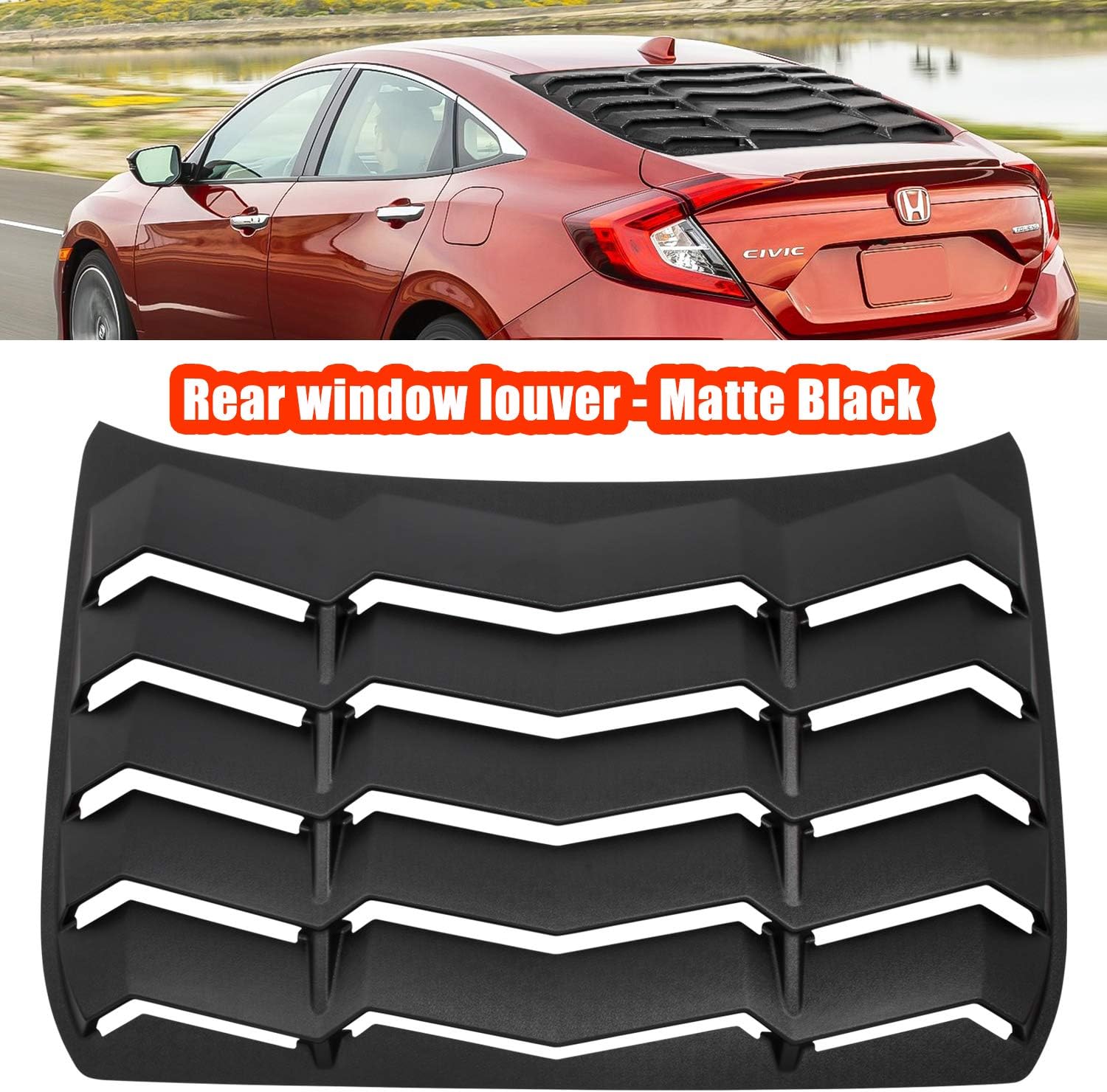 Rear Window Louver for Honda Civic Sedan 2016 2017 2018 2019 2020 10th Gen Civic Racing Style ABS Windshield Sun Shade Cover Lambo Style Matte Black