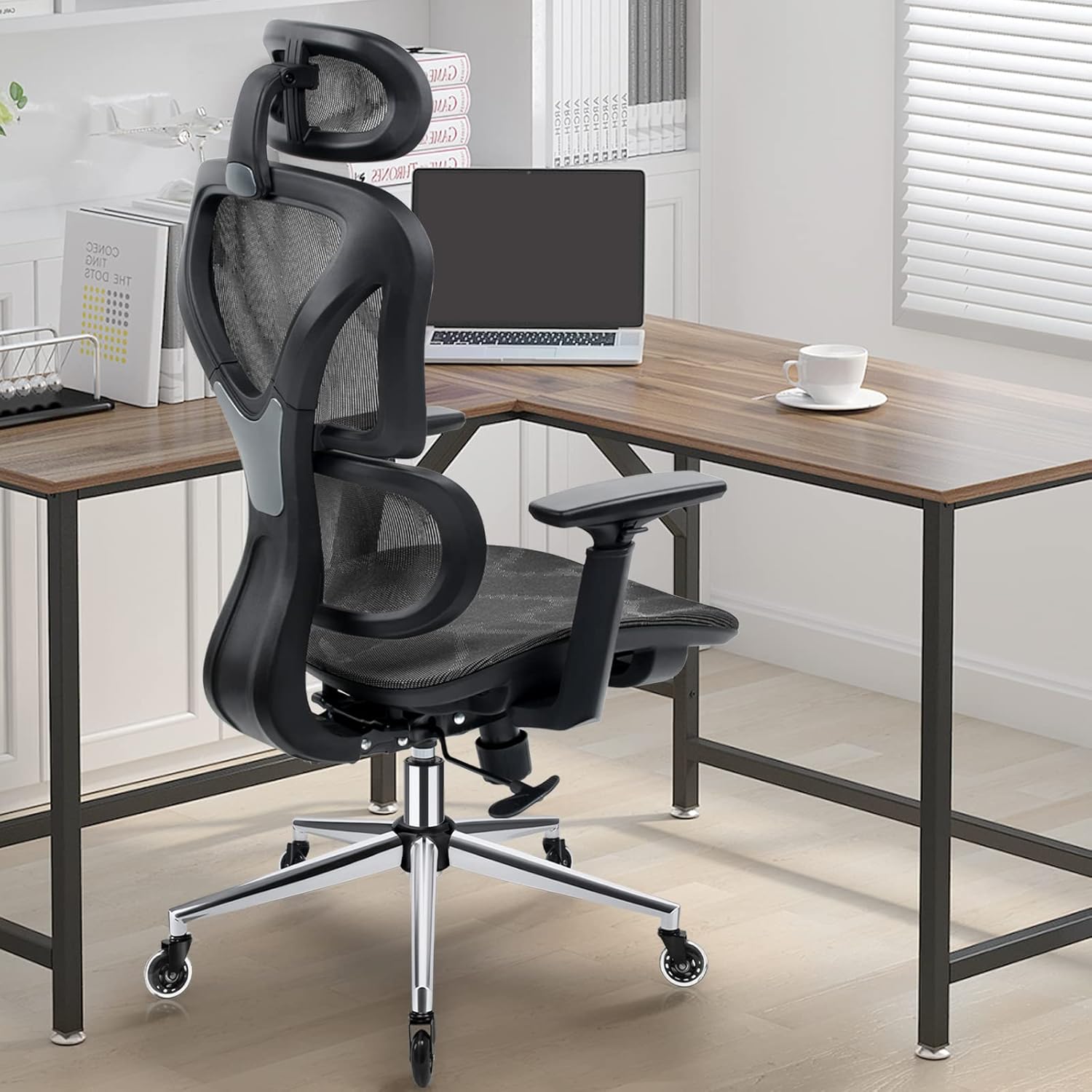 Ergonomic Office Chair, KERDOM Computer Desk Chair with Lumbar Support and Foot Rest, High Back Breathable Mesh Chair with 3D Adjustable Armrest