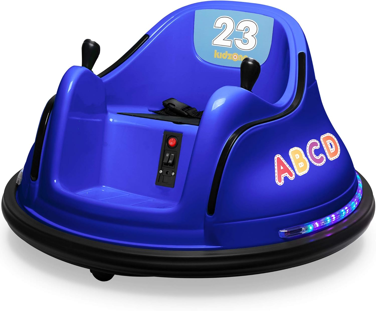 Kidzone DIY Sticker Race Car 12V Kids Toy Electric Ride On Bumper Car Vehicle with Remote Control, LED Lights & 360 Degree Spin, 2 Speeds, ASTM Certified - Dark Blue