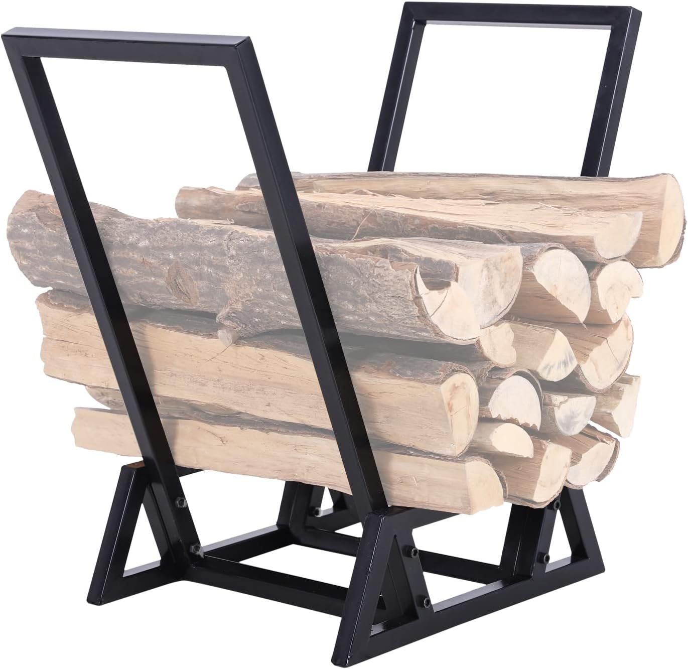 PHI VILLA Heavy Duty Firewood Rack for Outdoor Indoor Decoration Fireplace Storage Log Holder Inverted Triangle V-Shaped Stable Firewood Holder