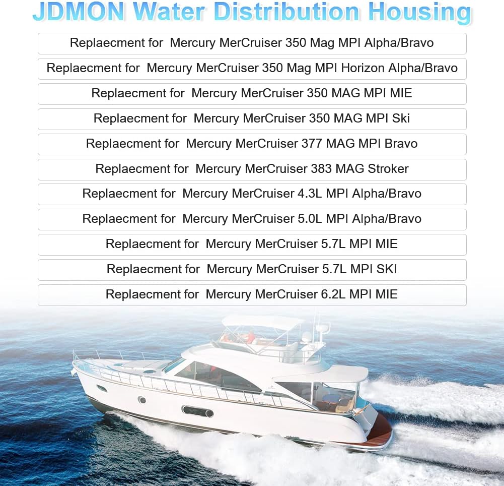JDMON Replacement for Water Distribution Housing Assy Mercury Mercruiser Quicksilver Alpha Bravo 4.3L 5.0L 5.7L 6.2L 262 305 350 377 CID V6 V8 Replace 863631T1 863802T2 with 2 × Manual Drain Plug
