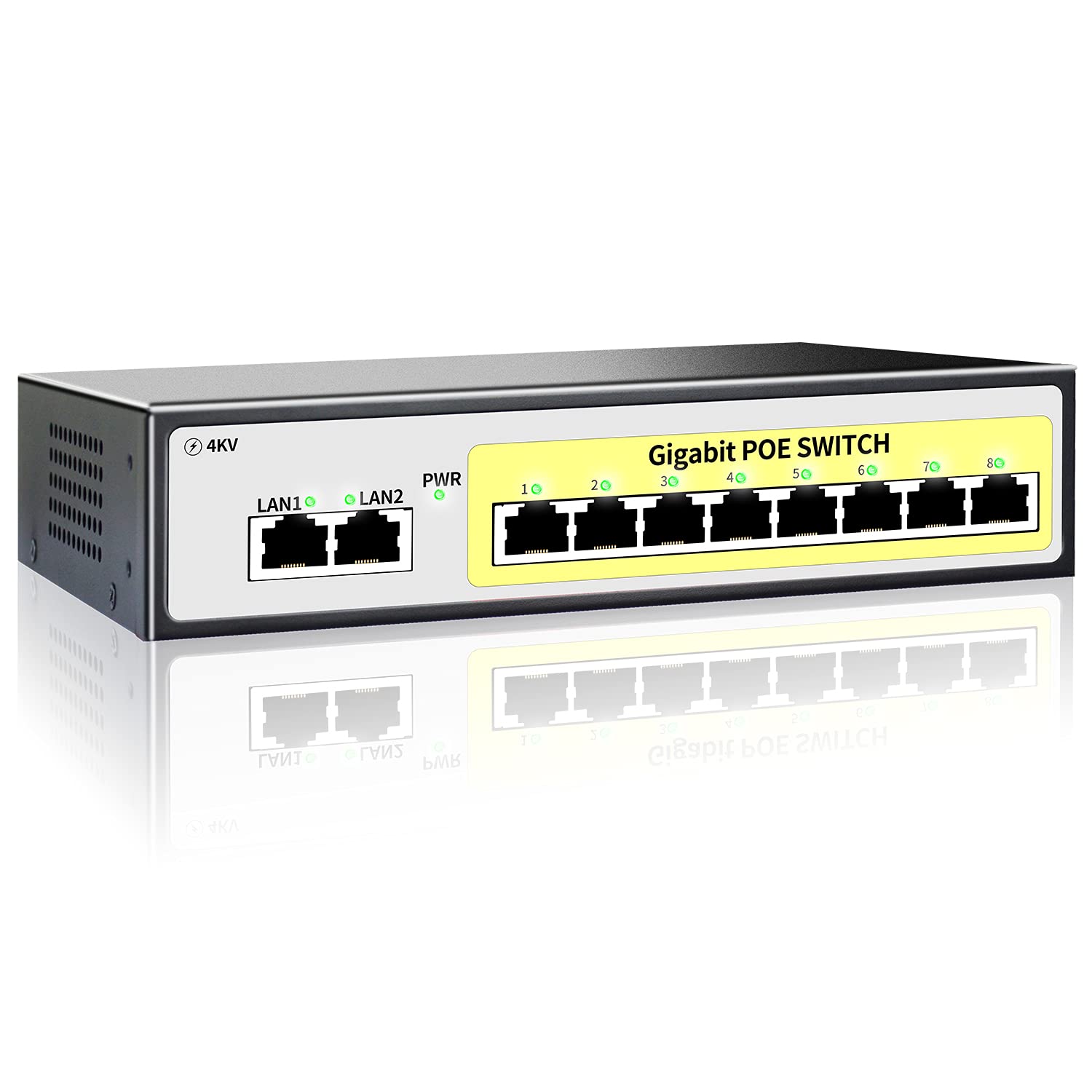 8 Port Gigabit PoE Switch with 2 Gigabit Uplink, 802.3af/at@100W Built-in Power, 4kV Lightning Protection, Unmanaged Metal Plug and Play Pack of 2