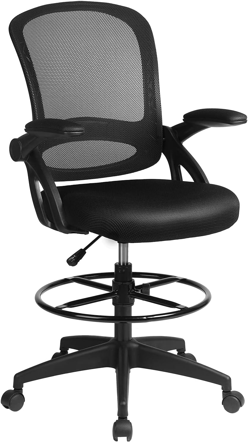 Comhoma&nbsp;Drafting&nbsp;Chair&nbsp;Tall&nbsp;Office&nbsp;Chair&nbsp;with&nbsp;Flip-up Armrests for Computer Standing Desk Adjustable&nbsp;Foot&nbsp;Ring&nbsp;Ergonomic Mesh&nbsp;Back&nbsp;Table&nbsp;Chair&nbsp;Black