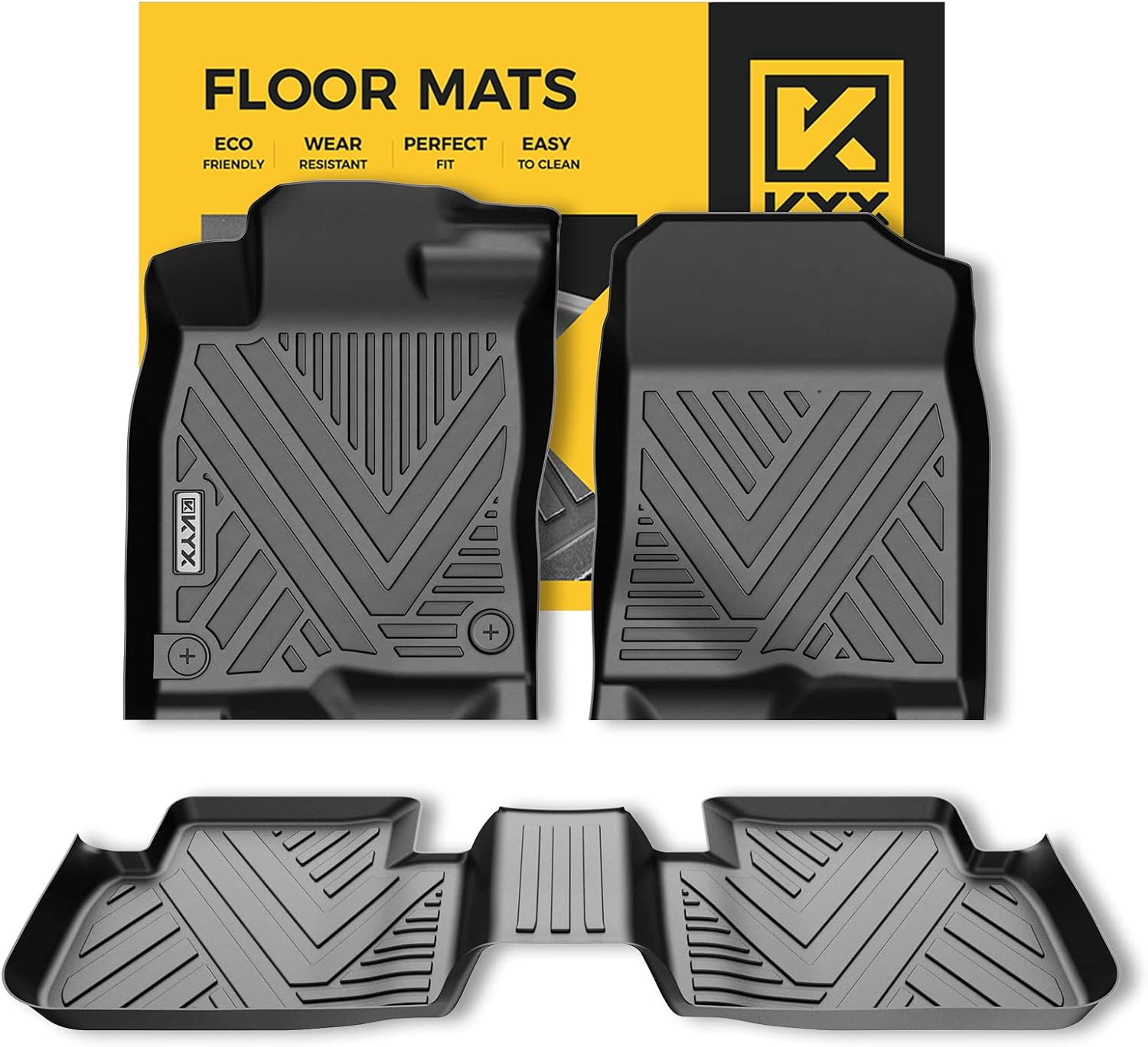 KYX Floor Mats Fits for 2022 Hond-a Civic Sedan Hatchback, Rear Row Without USB Outlets, All Weather Protection Floor Liners 1st and 2nd Row Front & Rear, Car Mats TPE Black