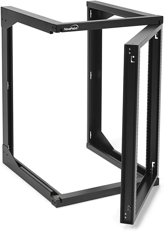 NavePoint 15U Wall Mount Open Frame Network Rack, Swing Out Hinged Gate,24 Inch Depth, Holds Network Servers and AV Equipment, Easy Rear Access to Equipment, Gate Opens 180 Degrees from Either Side