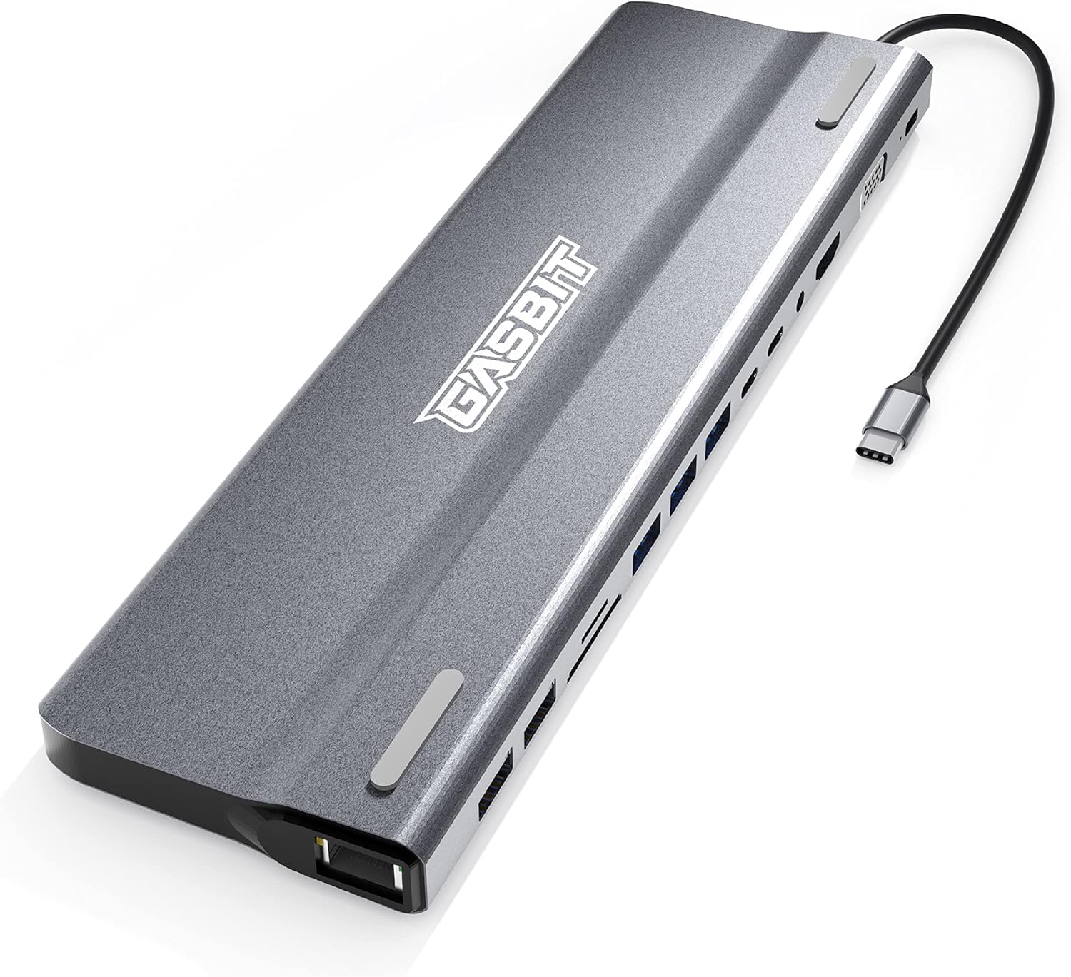 GASBIT 14-in-1 USB C Hub Multiport Adapter - USB C Power Adapter; USB-C Dongle; HDMI; VGA; SD Card Reader; MicroSD Card Reader; Ethernet; 2 USB 2.0; 3 USB 3.0; 2 USB-C Data; 1 USB-C PD & Audio Jack Pack of 2
