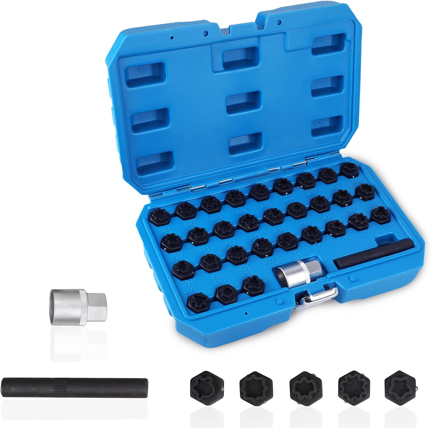 32PCS Automotive Wheel Locks Lug Nuts Socket Set Compatible for Mercedes Benz, Wheel Locks for Cars Key Stripped Remover Torx Bit Set Wheel Anti-Theft Screws Tool Bolt Extractor Set