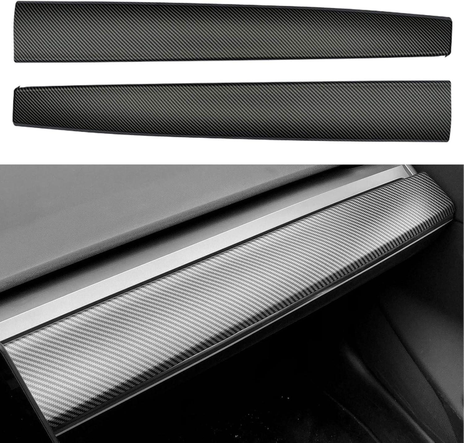 RSZX Tesla Model 3 Model Y Dashboard Wrap Carbon Fiber Pattern ABS Plastic Dashboard Cover - Tesla Model 3 Model Y Accessories Pack of 2