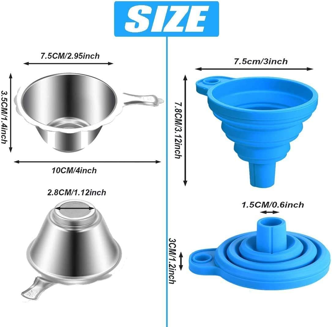 Millie (12 Pack)3D Printer Accessories Parts Collapsible Silicone Funnels and Stainless Steel Resin Filter Cups for Pouring Resin Back into Bottle for ANYCUBIC Photon Sparkmaker Kelant Orbeat D100