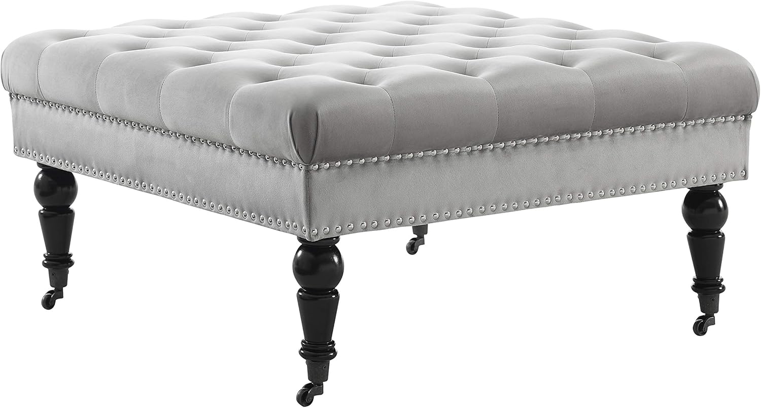 Linon Home Décor Marianne Gray Velvet Square Tufted Ottoman, Black