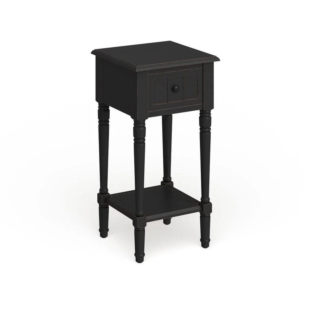 Maison Rouge Provins One Drawer Square Accent Table Ash Brown Wood Finish