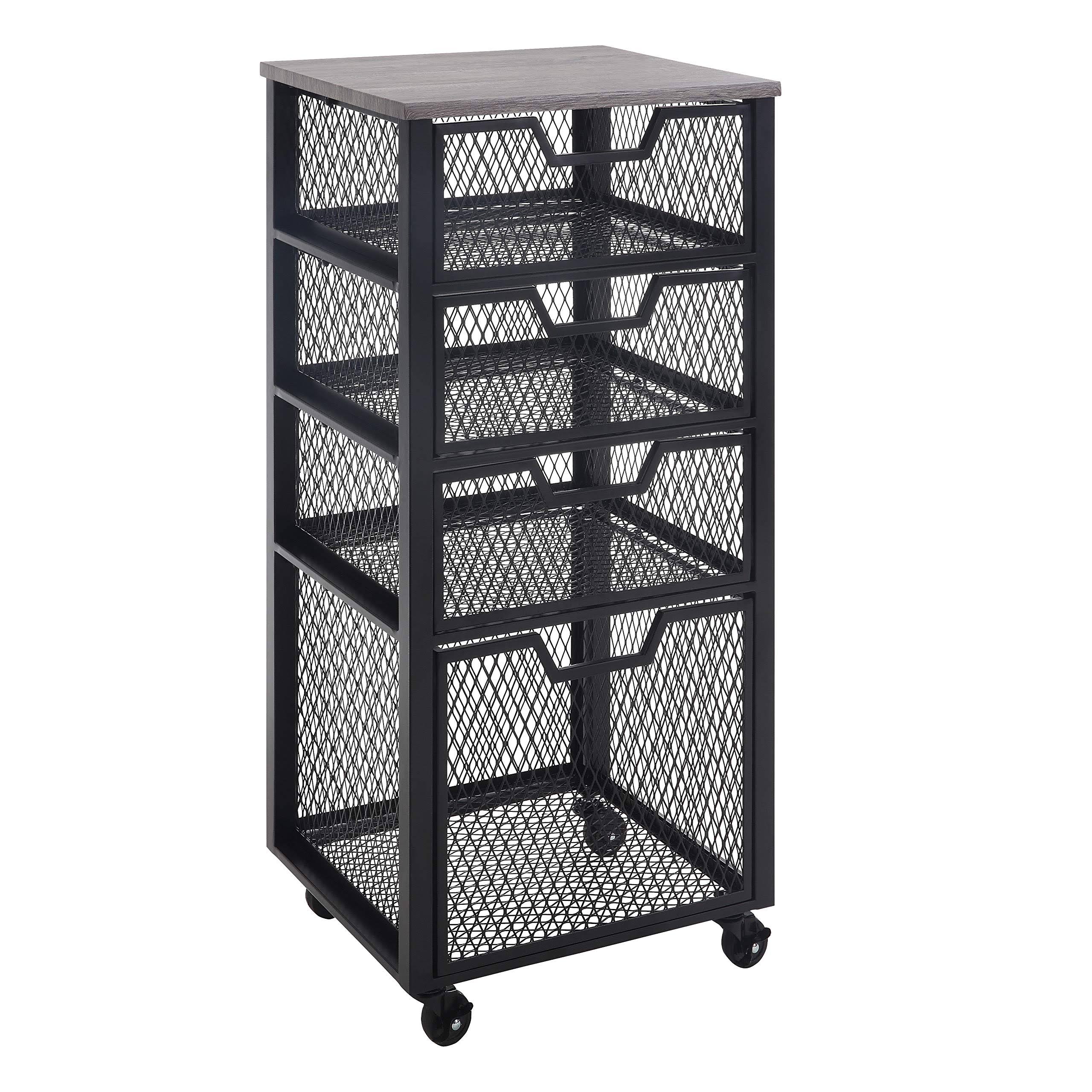 OSP Home Furnishings Jarrett 4 Drawer Rolling Cart, Black