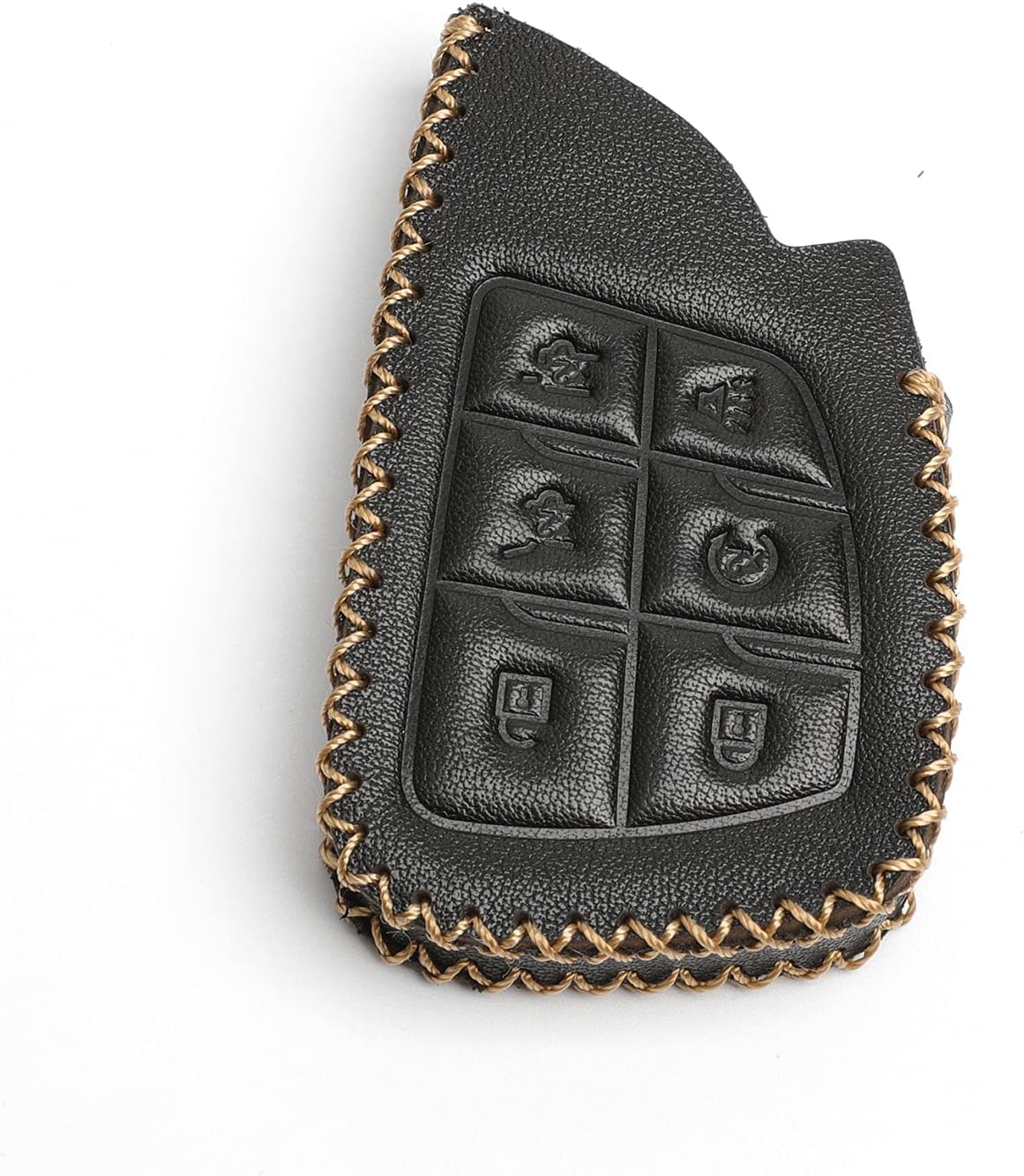 WFMJ Black Leather for Chevrolet Suburban Tahoe 2021 6 Buttons Smart Remote Key Fob Case Holder Cover Chain