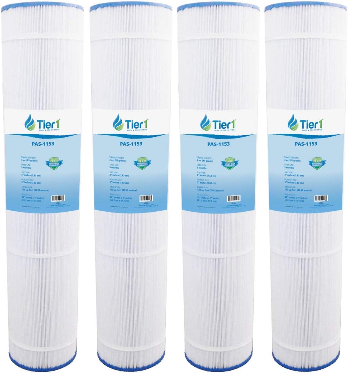 Tier1 Pool & Spa Filter, Compatible with Pentair Clean and Clear 520, Pleatco PCC130, Filbur FC-1978, Unicel C-7472, R173578 Models - Pleated Water Filter Cartridge, 4 Pack