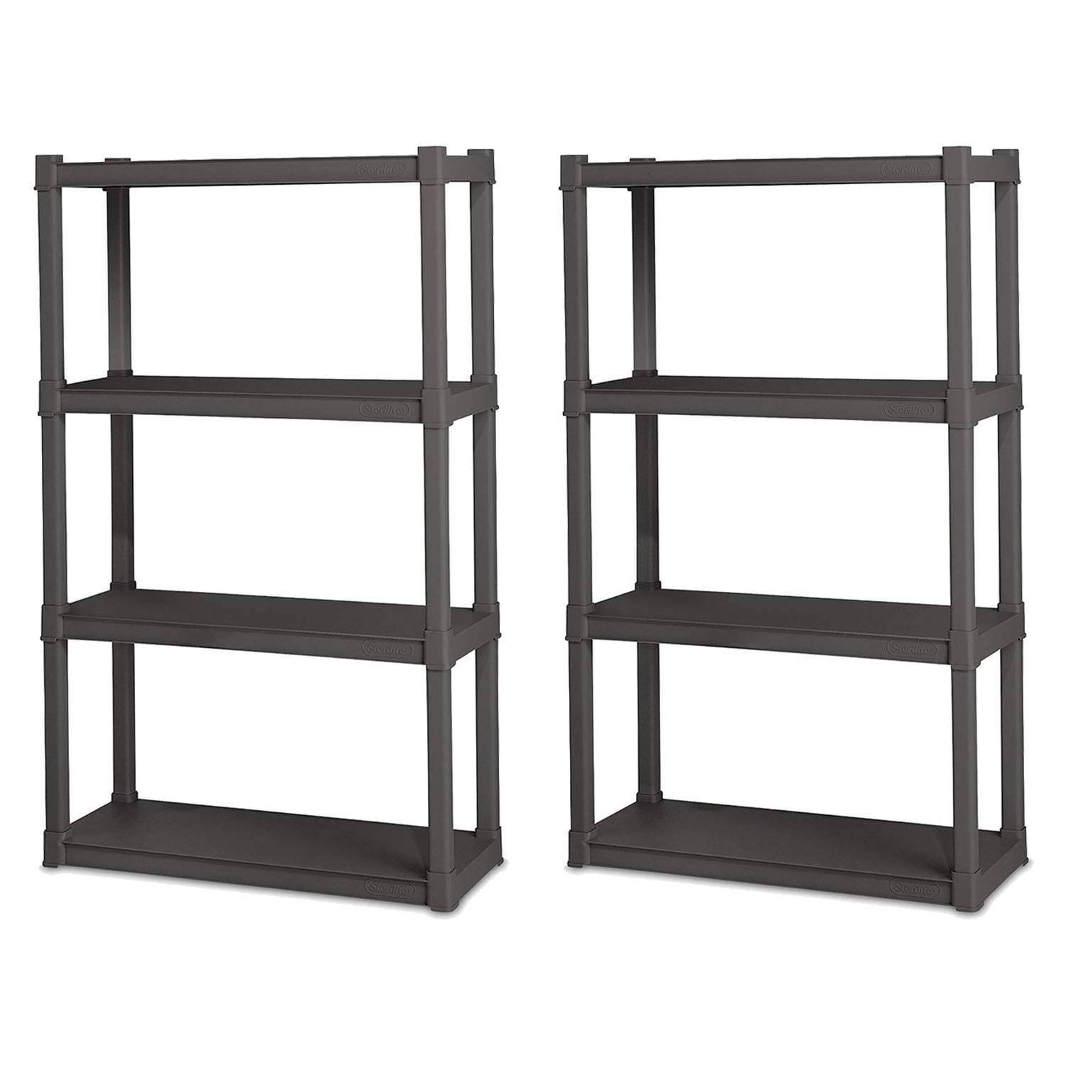 Sterilite - 4 Shelf Durable Solid Gray Surface Shelving Unit, 2 Pack