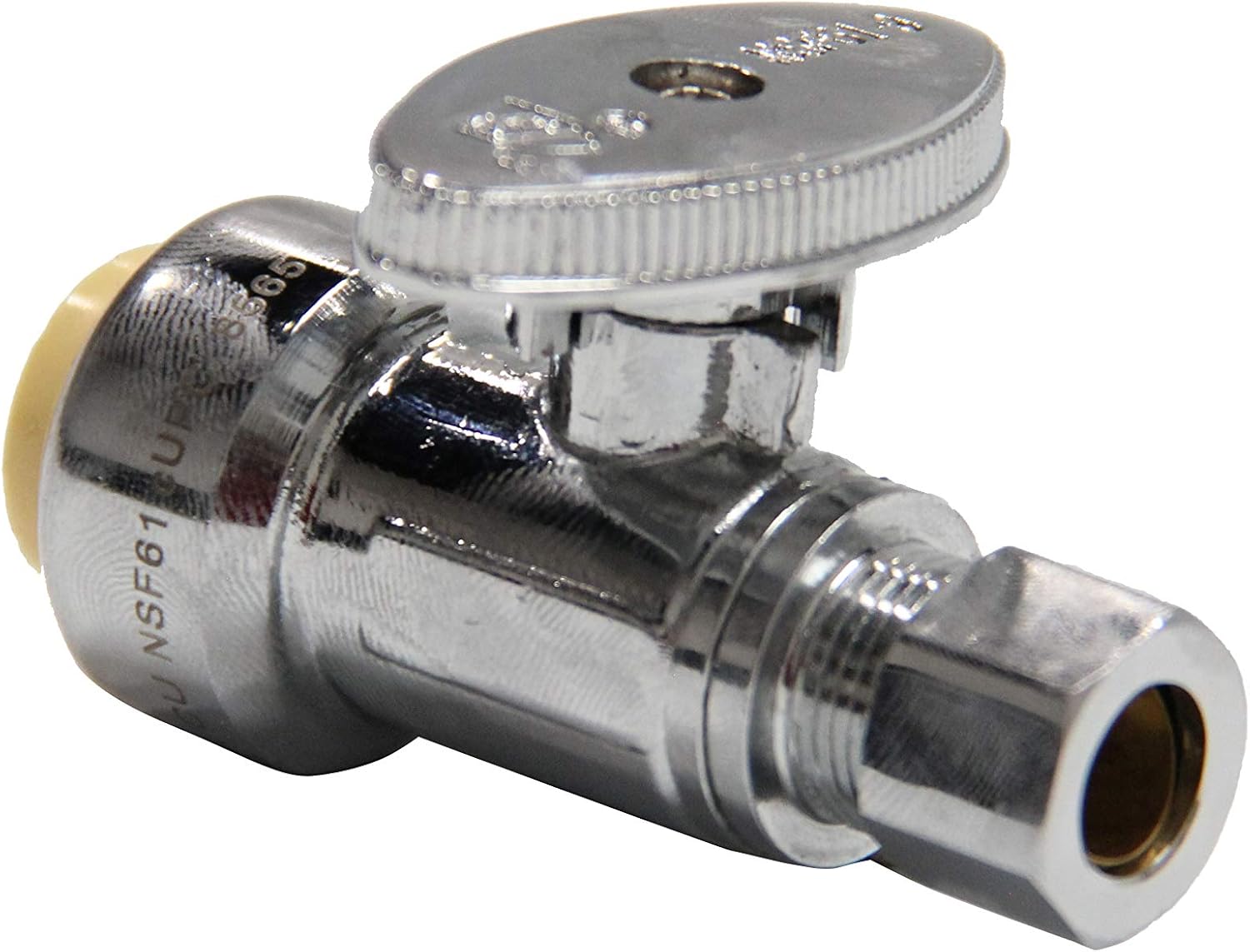 (Pack of 10) EFIELD Push Fit 1/4 Turn Straight Stop Valve Water Shut Off 1/2 Push x 3/8 Inch Compression Chrome with a Disconnect Clip