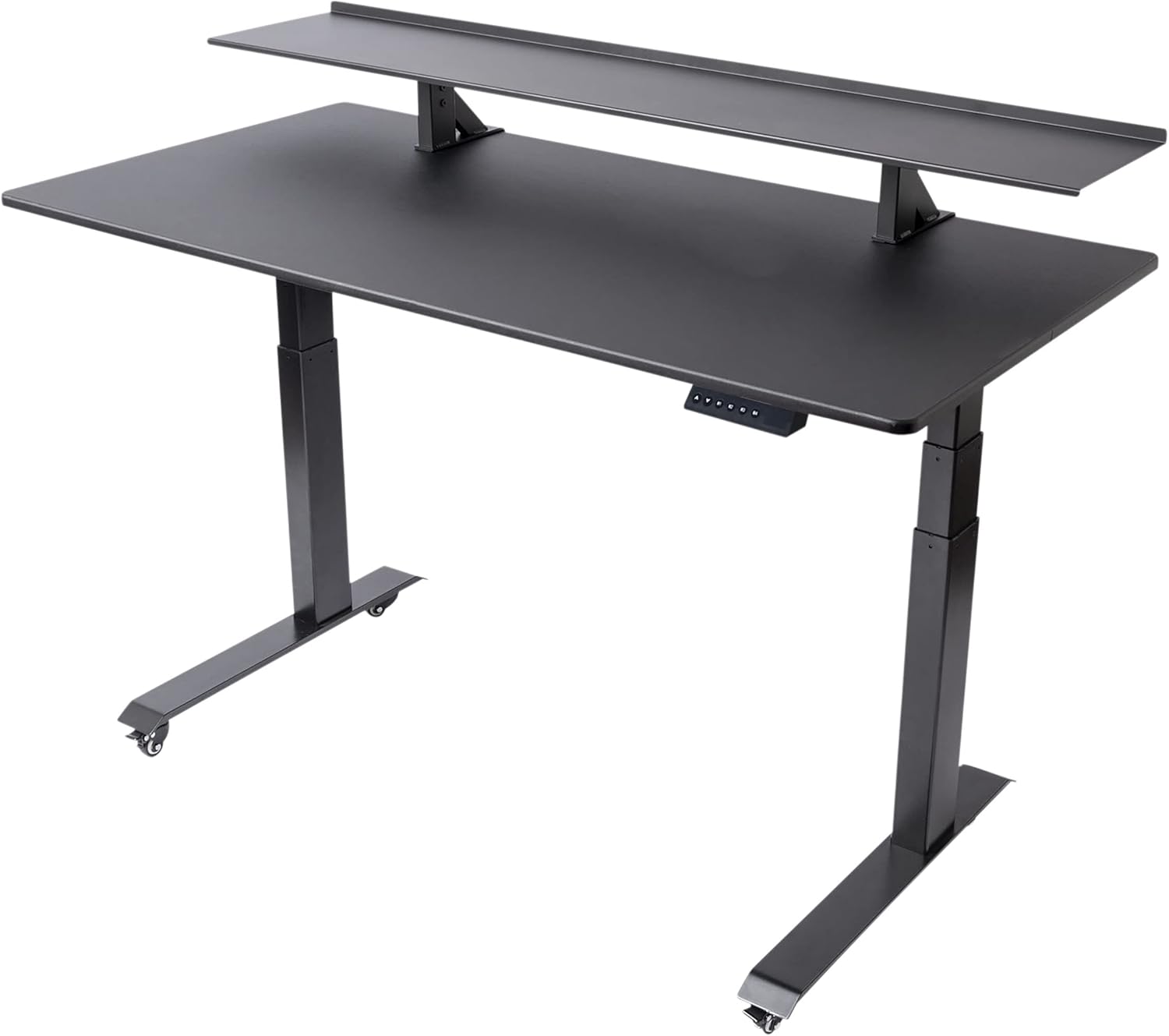 Stand Up Desk Store Split Top Electric Adjustable Height Standing Desk with Monitor Shelf (Black Frame/Matte Black Top, 48