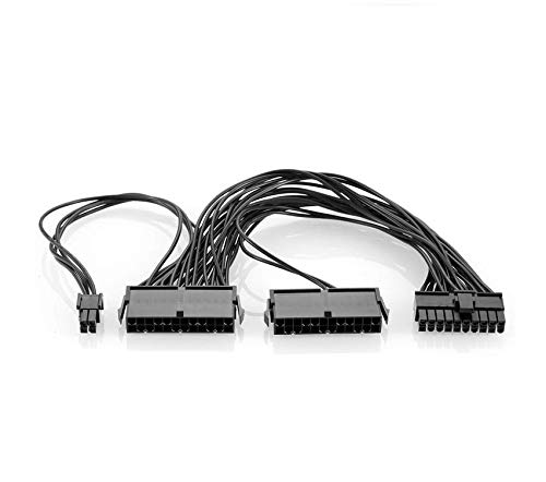JORCEDI Dual Multiple PSU Power Supply 24 Pin Extension Cable Splitter Adapter Kit, for ATX Motherboard, 24 pin to 24(20+4) pin 1 Feet Black