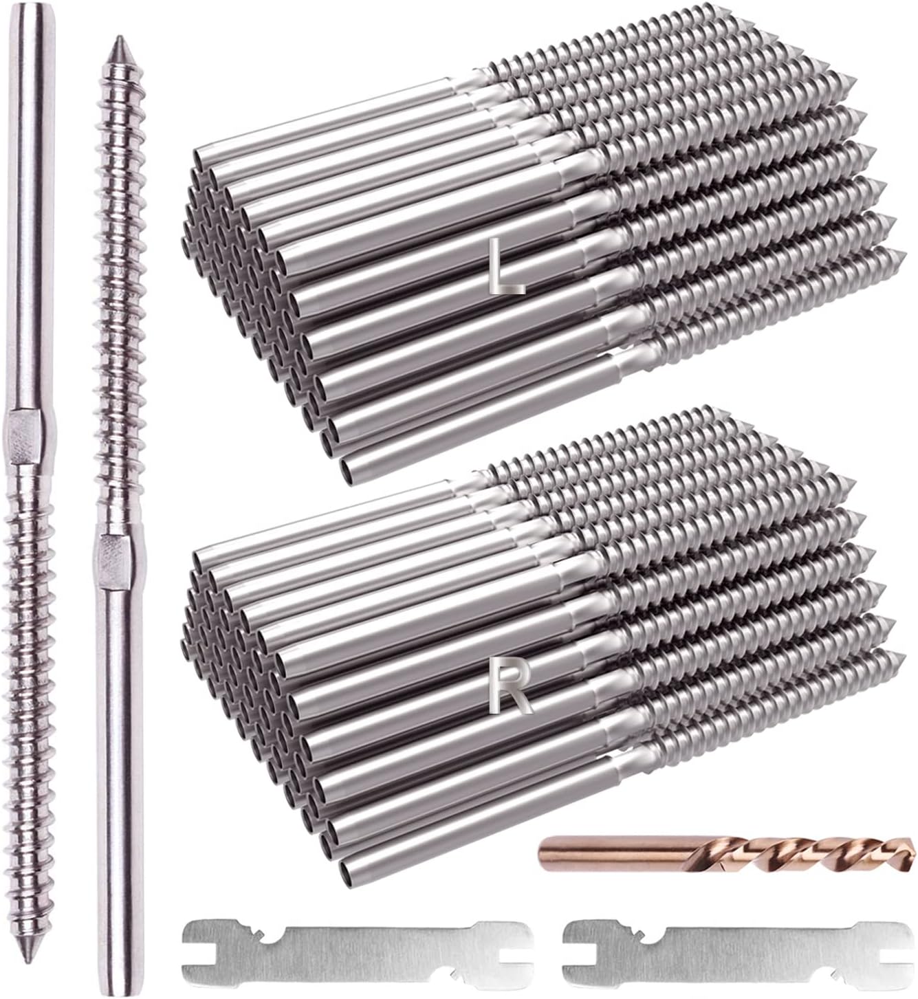 BLIKA 60 Pack T316 Stainless Steel Right&Left Handed Thread Swage Lag Screws for Wood Post of 1/8