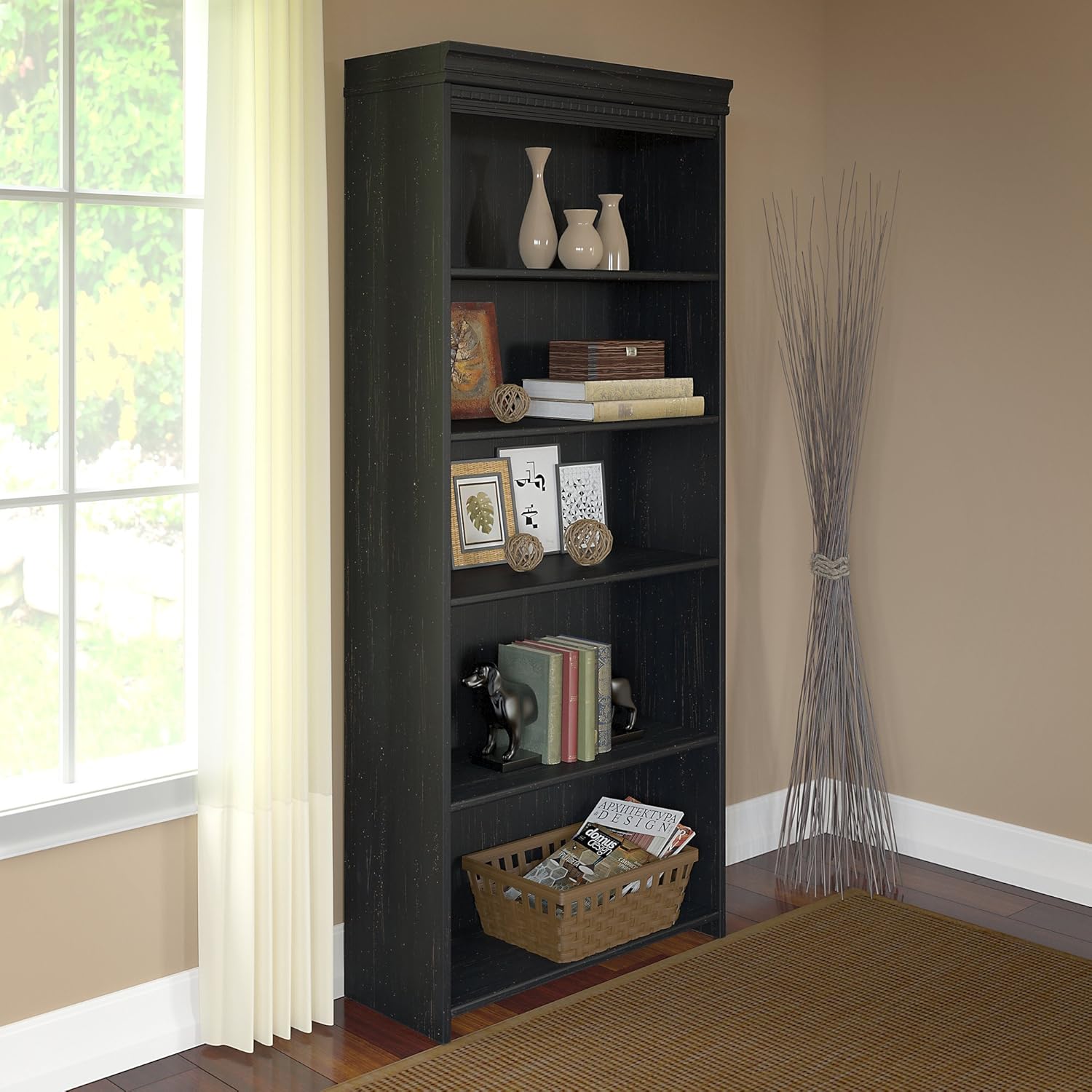 Bush Furniture Fairview 5 Shelf Bookcase in Antique Black