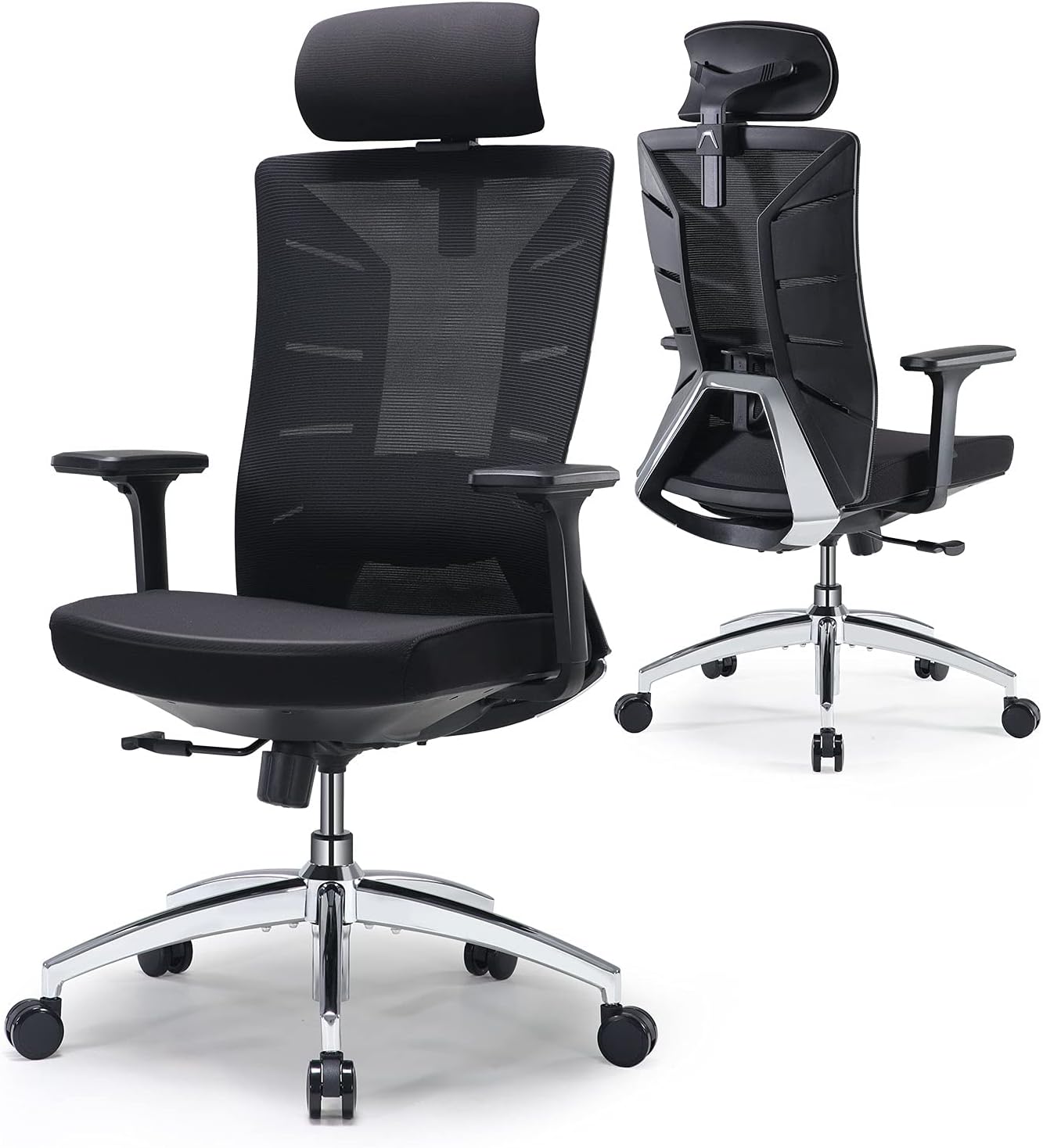 Tribesigns Ergonomic Mesh Office Chair, High Back Desk Chair - Adjustable Headrest with 3D Arms, Tilt Function, Lumbar Support and PU Wheels, Swivel Computer Task Chair