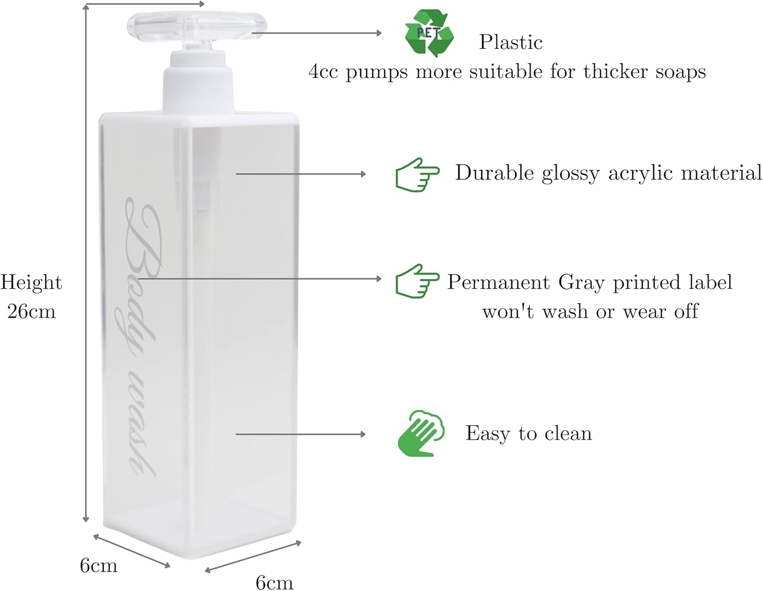 Luxury Clear White Acrylic Shower Dispenser with Permanent Label - Shampoo Conditioner and Body soap Dispenser - Shower soap Dispenser - Bathroom Shower dispensers Pack of 2