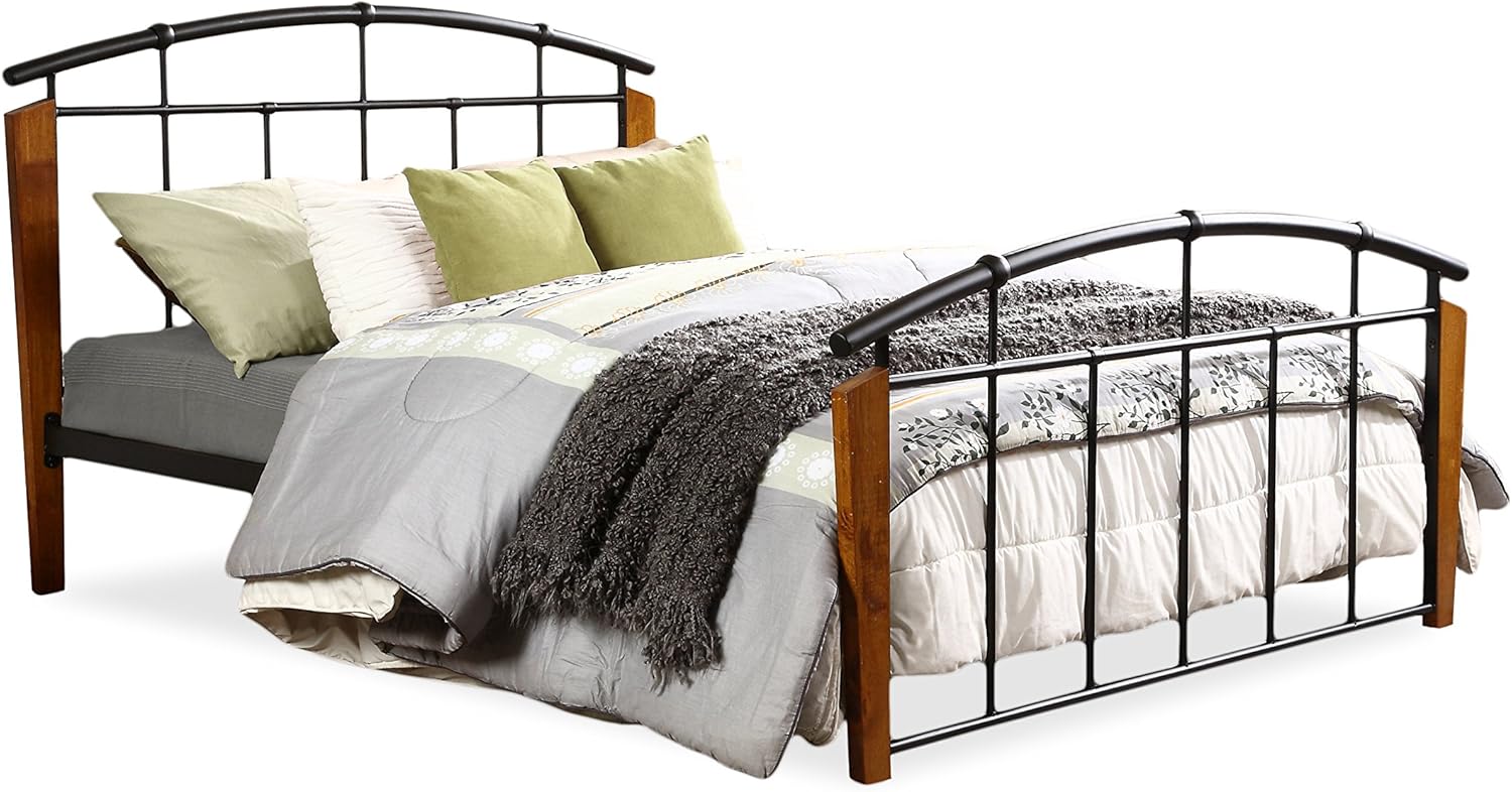 Baxton Studio Optimus Modern & Contemporary Antique Bronze Metal & Walnut Wood Platform Bed, Queen, Dark (Model: TS1092-Black-Queen)