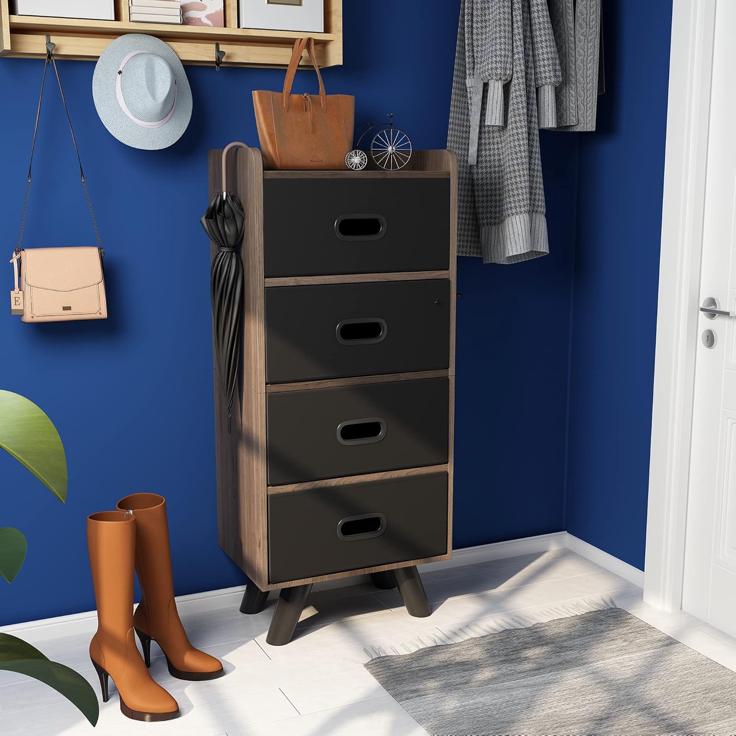 Hooseng 5 Drawer Dresser Storage, Durable Chest Wood Organizer, Waterproof Fabric Capacity Tower, Cabinet for Bedroom/Hallway/Living Room, Rustic Brown (4 Drawer)