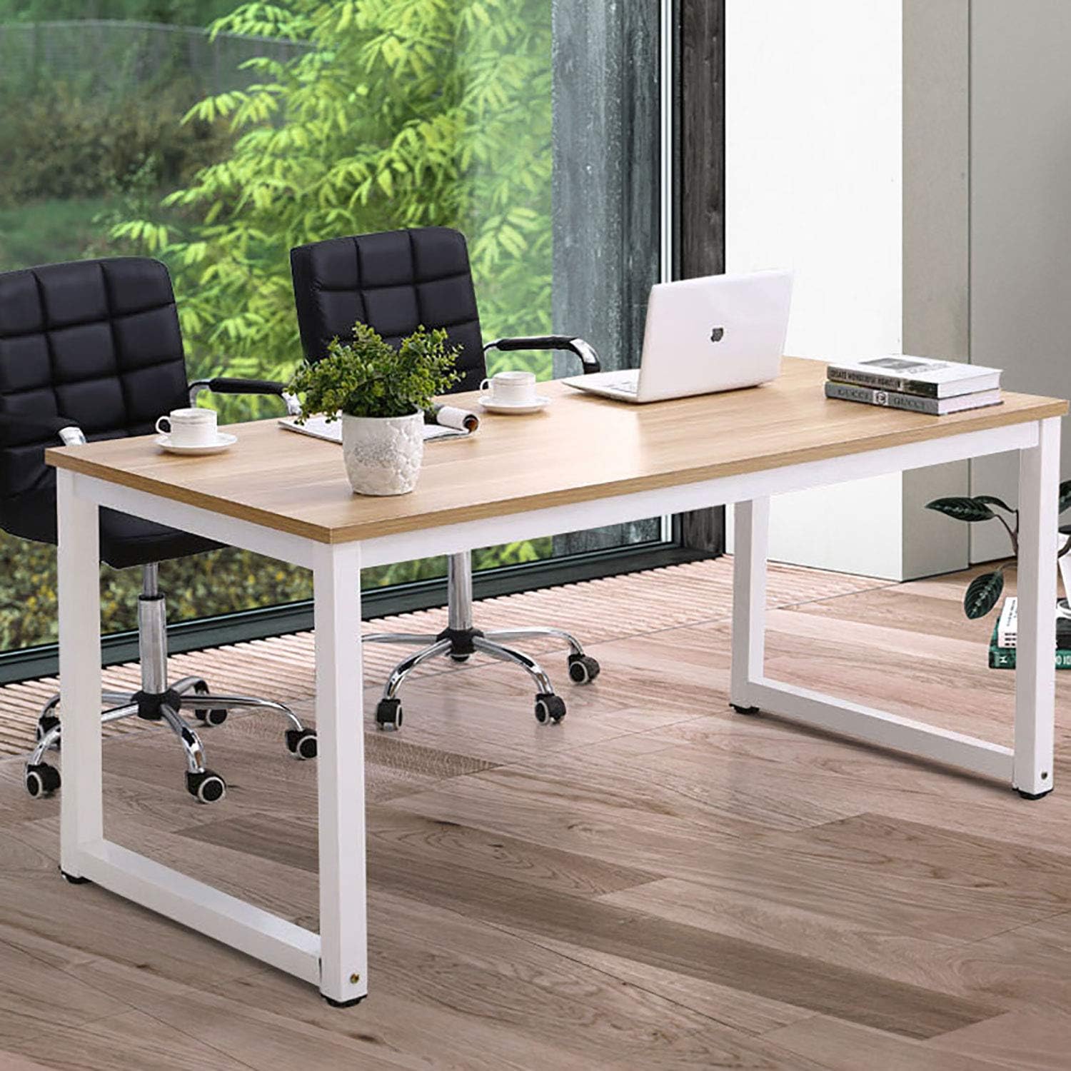 NSdirectModern Computer Desk 63 inch Large Office Desk Writing Study Table for Home Office Desk Workstation Wide Metal Sturdy Frame Thicker Steel Legs, Black.