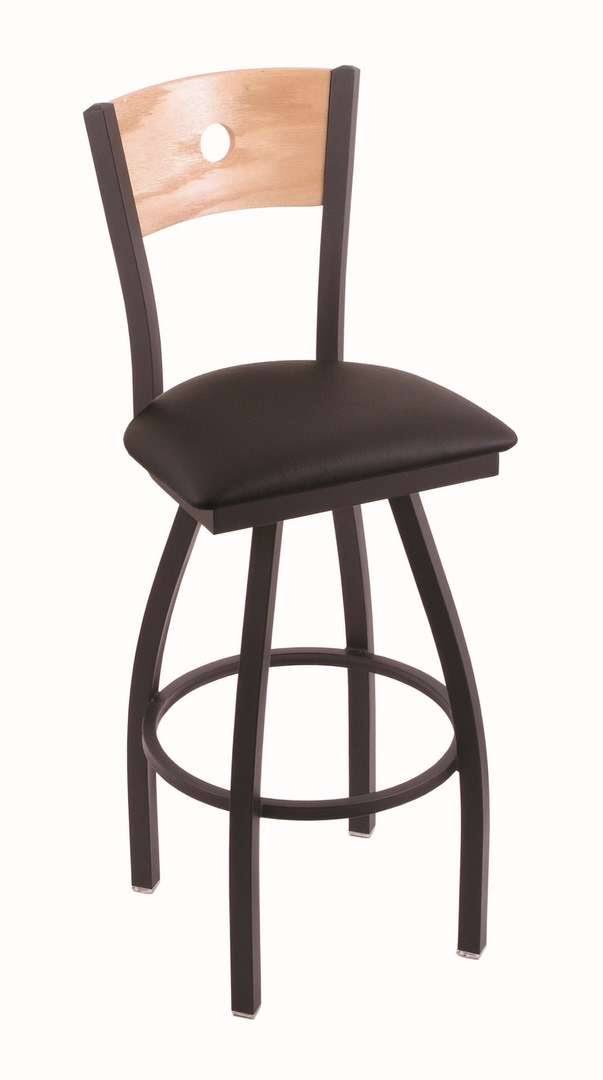 Holland Bar Stool 830 Voltaire 25x22 Counter Stool with Black Wrinkle Finish, Allante Espresso SEAT, Natural Oak BACK, and 360 S