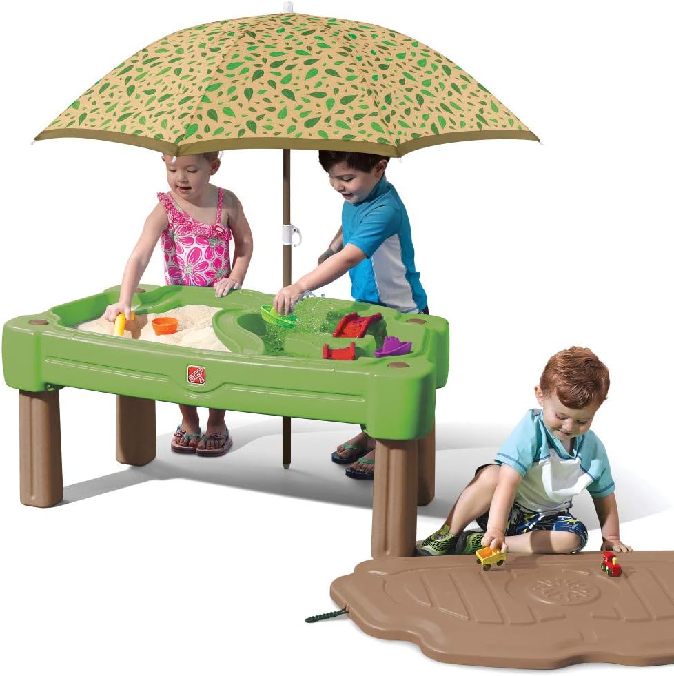 Step2 Cascading Cove Sand & Water Table with Umbrella | Kids Sand & Water Play Table with Umbrella | 6-pc Accessory Set Included, Blue