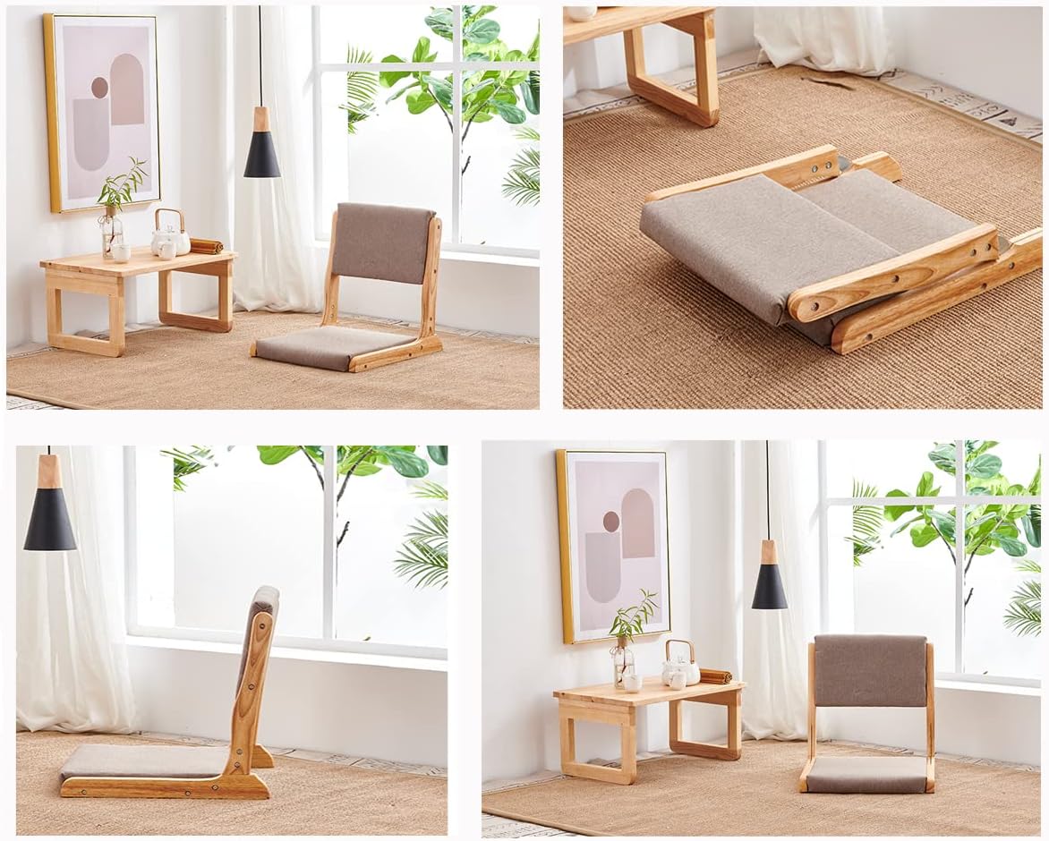 Tatami Chair Accent Furniture, Foldable Meditation Floor Chair, Living Room Chair Floor Seat, Portable Japanese Legless Chair, Lazy Sofa for Bay Window Meditation Reading, Balcony Chair with Cushion