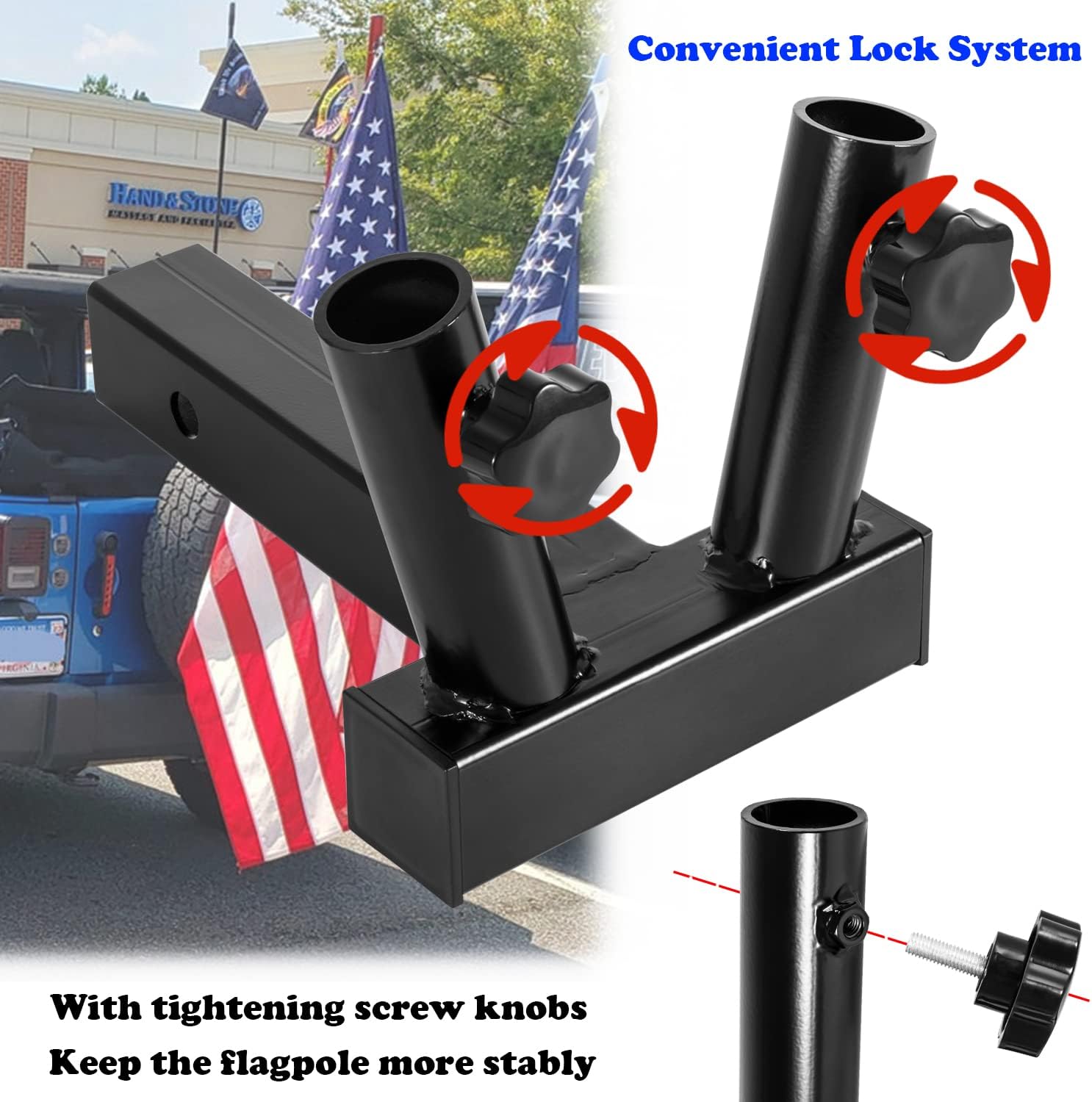 Universal Hitch Mount Dual Flag Pole Holder for 2