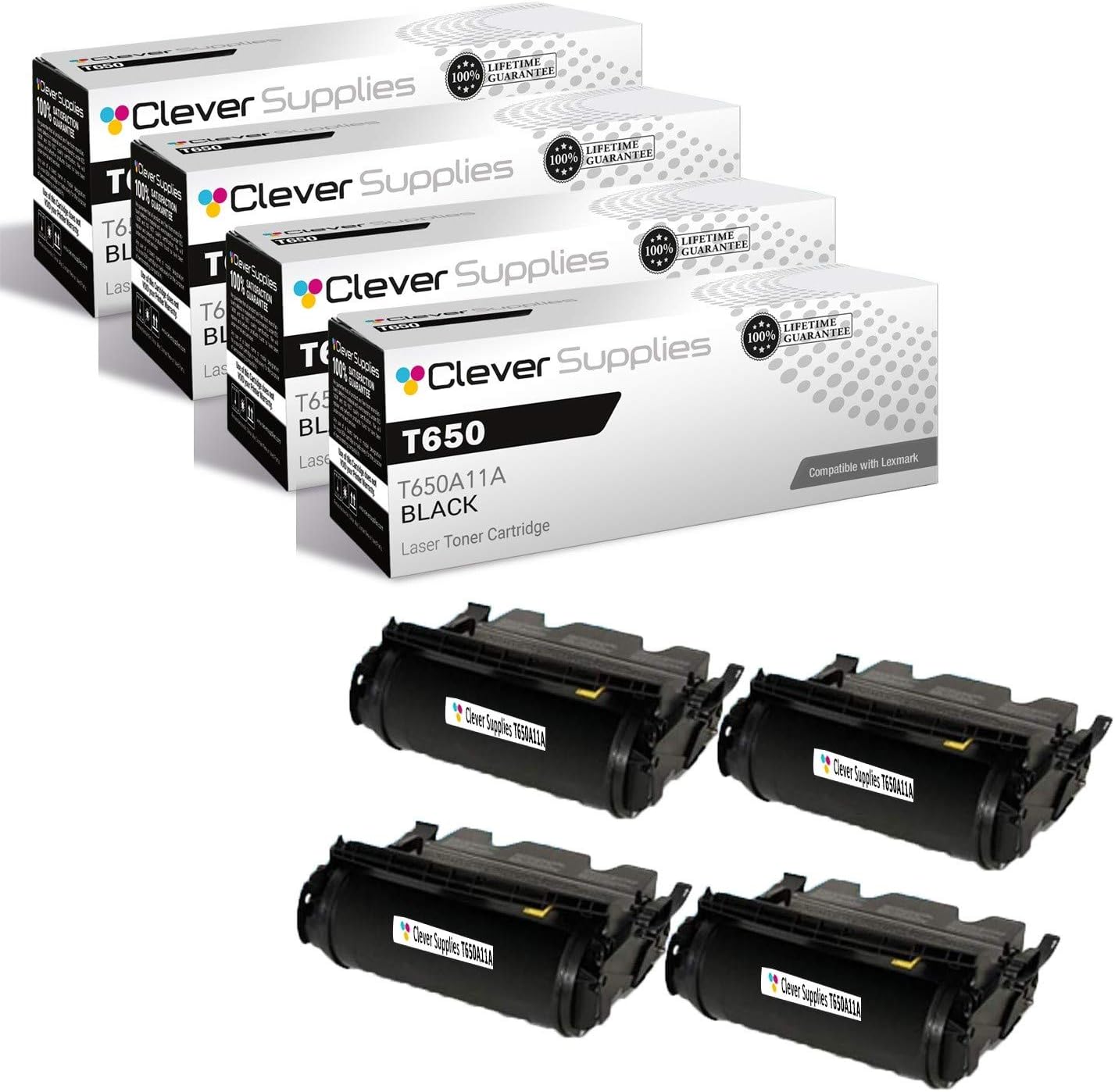 CS Compatible Toner Cartridge Replacement for Lexmark T650 T650A11A Black T650 T650DN T650DTN T650N T652 T652DN T652DTN T652N T654 T654DN T654DTN T654N T656 T656DNE Toner Cartridge 4 Pack