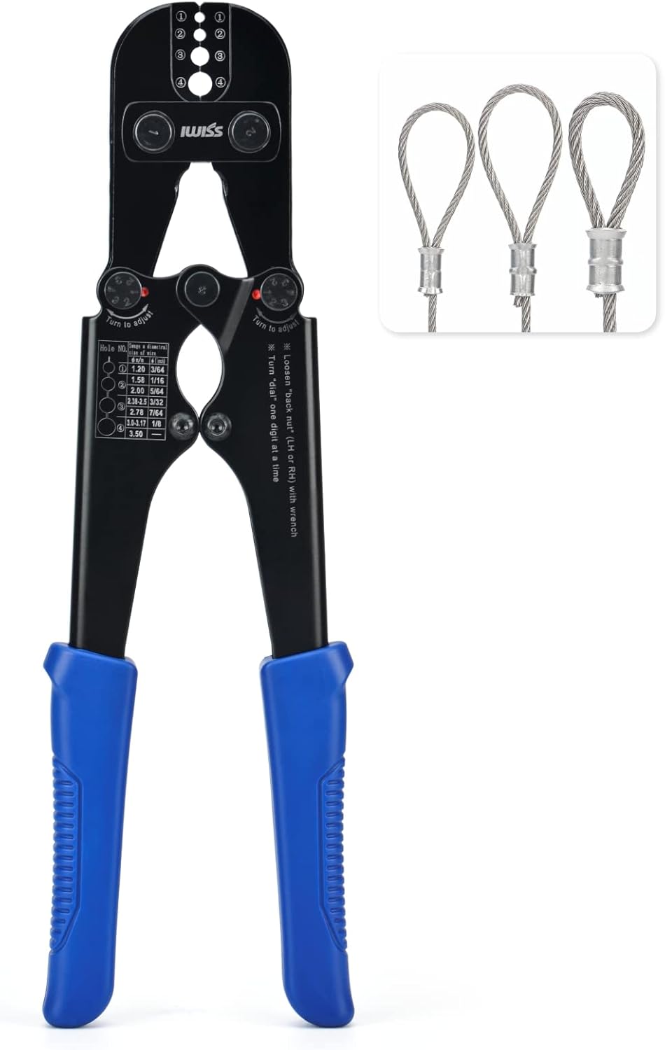 IWISS Wire Rope Crimping Tool for Aluminum Oval Sleeves,Stop Sleeves,Crimp Ferrules,Crimping Loop sleeve From 3/64-inch to 1/8-inch -15 inch Length Pack of 2