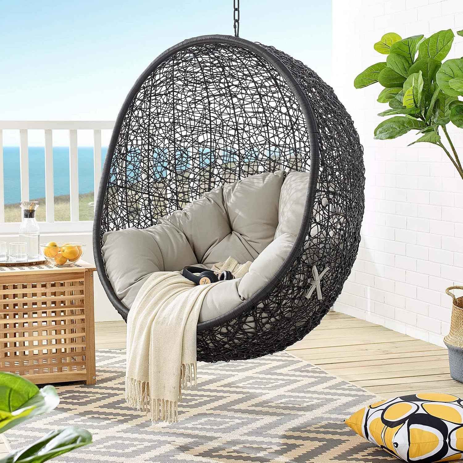 Modway EEI-3636-BLK-WHI Encase Swing Outdoor Patio Lounge Chair Without Stand, Black White
