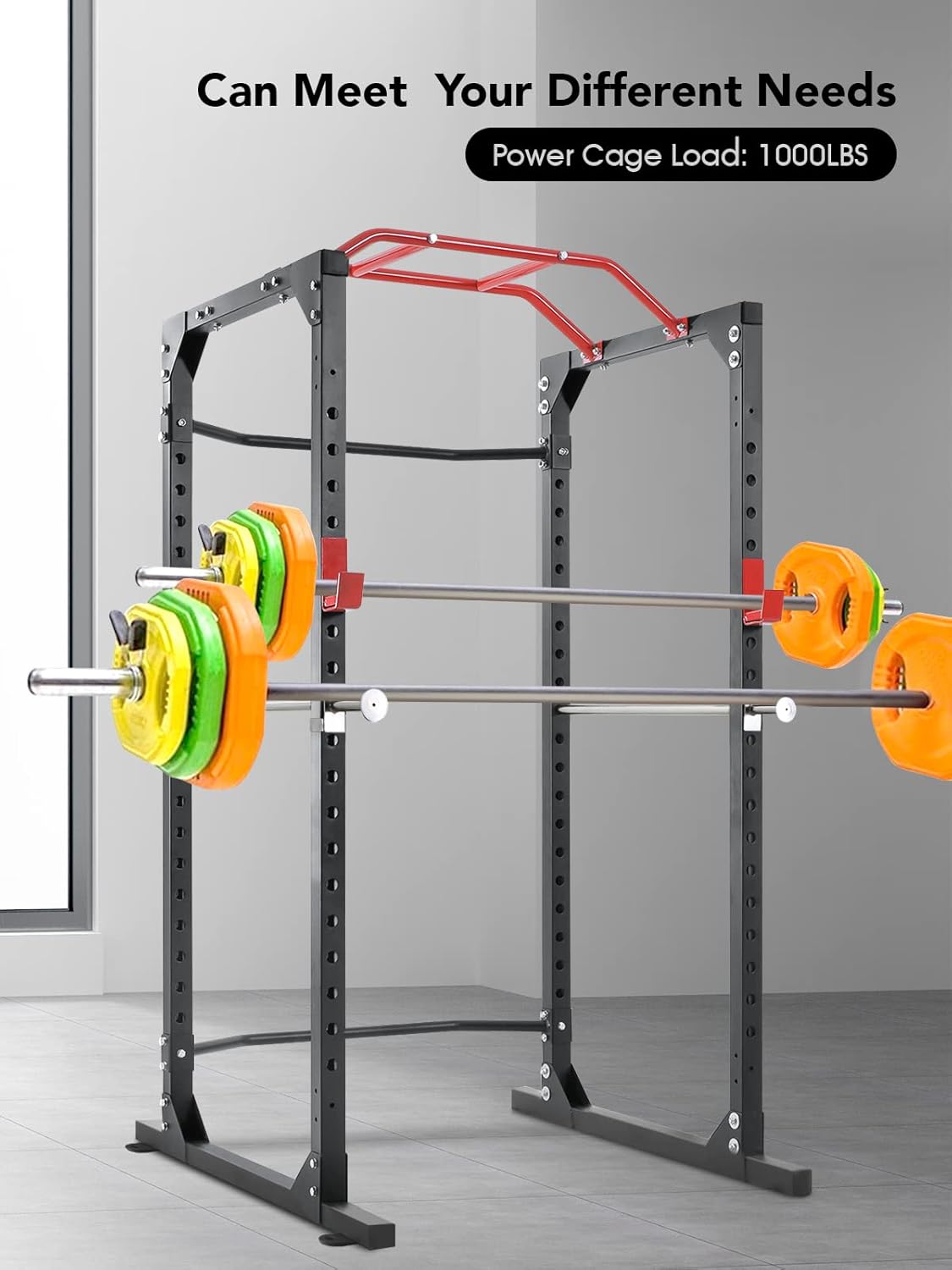 Mousport Power Cage Squat Rack Cage Weight Cage Power Rack Home Gym with 19-Level Adjustable and J-Hooks Heavy Duty for 1000 lbs Capacity for Barbell Lifting Squat Stand Push ups