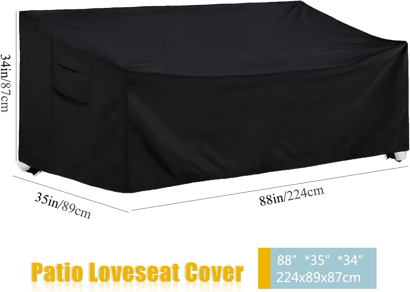 YOUSEEN 3-Seater Patio Sofa Cover,Outdoor high-Density Waterproof Large Sofa Covers,W88*D35*H34,Black