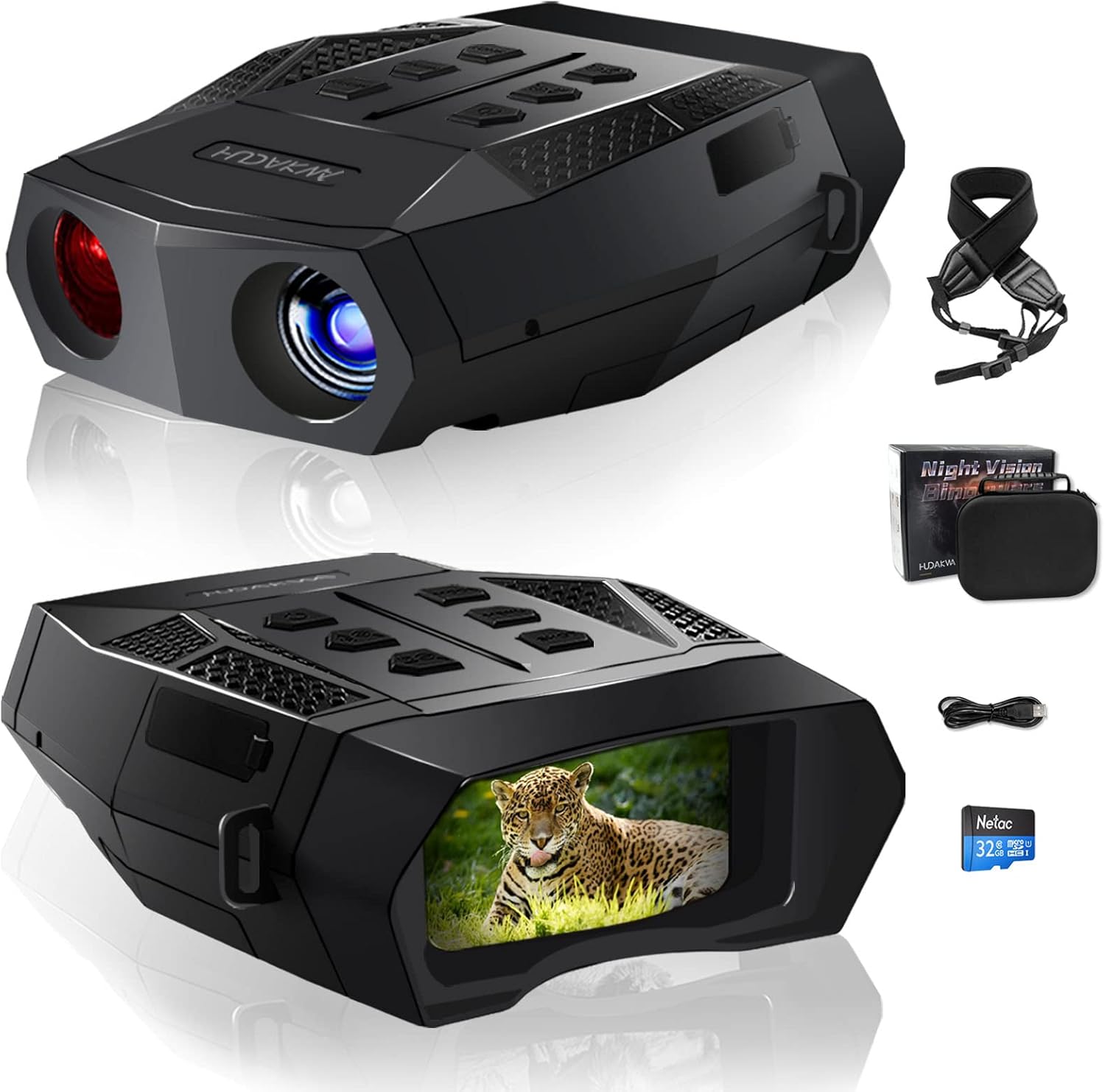 HUDAKWA Night Vision Goggles Infrared Digital Night Vision Binoculars for Adults Night Vision and Day - for Hunting, Military Tactical, Take Photos & Videos in Complete Darkness 1312ft, 32GB TF Card