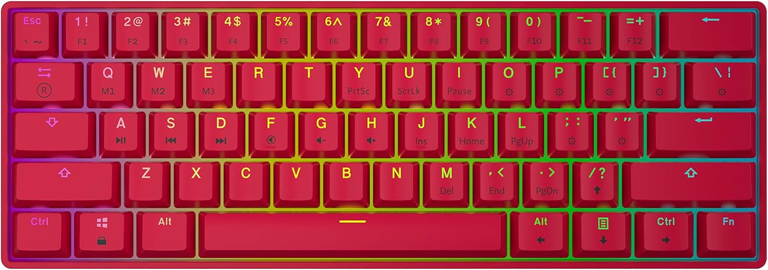 HK GAMING GK61 Mechanical Gaming Keyboard - 61 Keys Multi Color RGB Illuminated LED Backlit Wired Programmable for PC/Mac Gamer (Gateron Optical Brown, White)