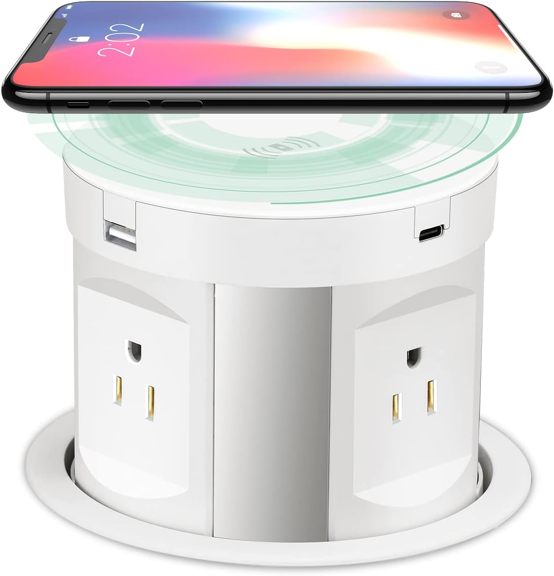 Automatic Pop up Outlet, Wireless Charger Power Strip Surge Protector Recessed Outlet, 4 AC Plug + Type-A and Type-C USB Port Outlets for Countertop Kitchen Island Conference Workbench, ETL Listed