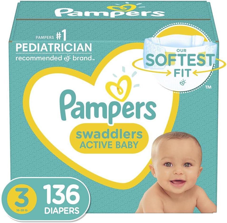 Diapers Size 3, 136 Count - Pampers Swaddlers Disposable Baby Diapers, Enormous Pack (Packaging May Vary) Pack of 2