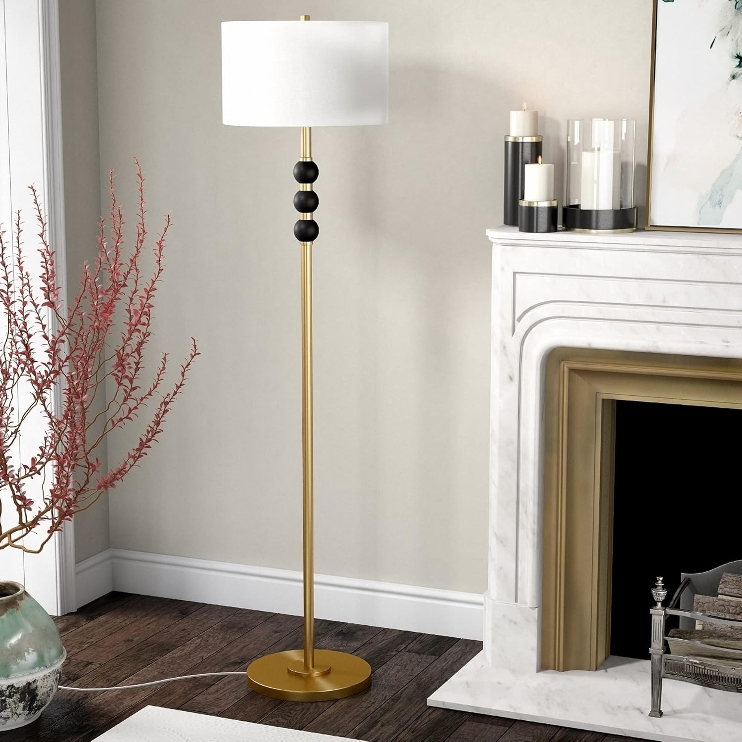 Henn&Hart Contemporary Two-Tone Floor Lamp in Brass/Blackened Bronze,FL0820